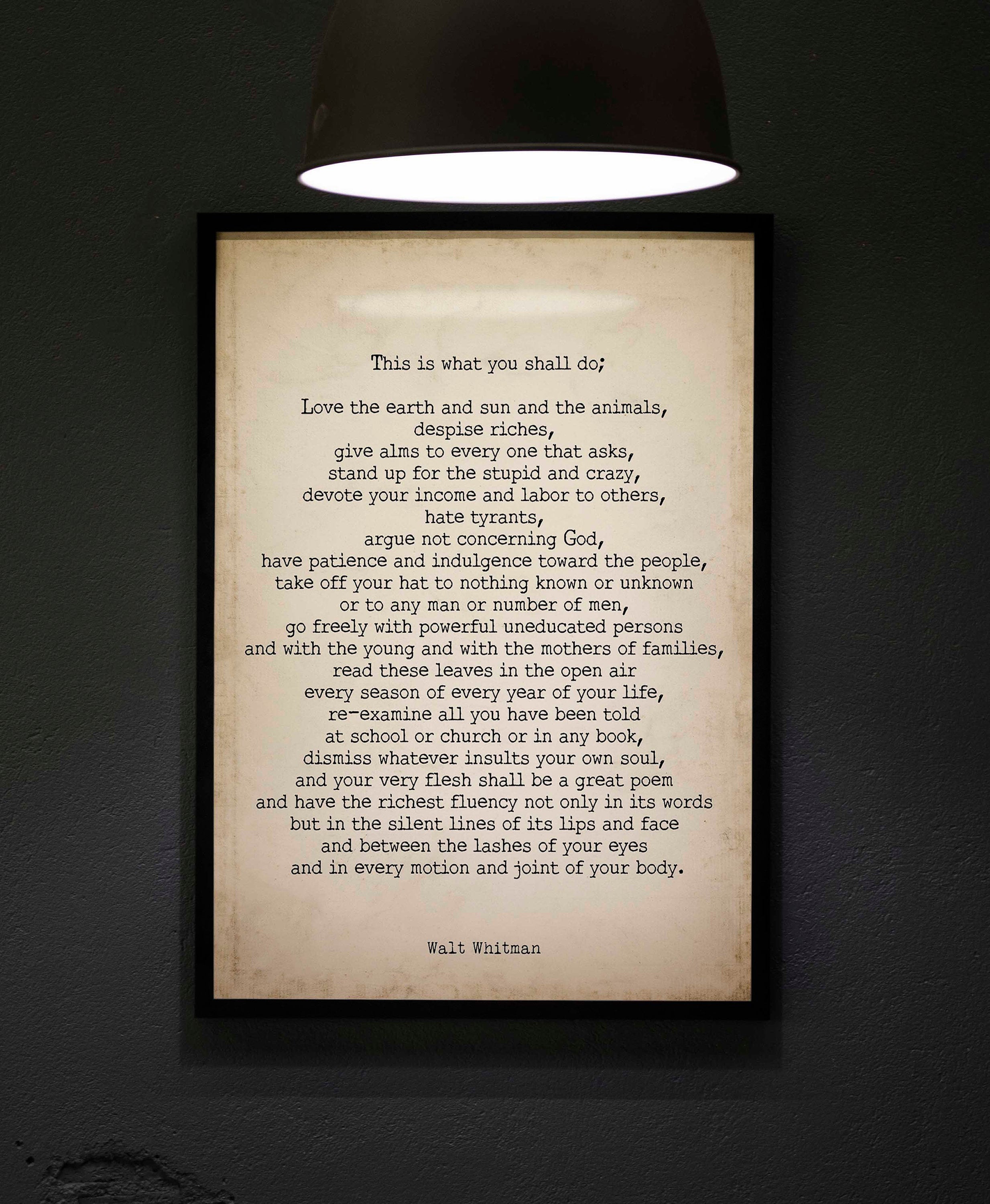 FRAMED Walt Whitman Leaves of Grass Print, This Is What You Shall Do Inspirational Poem in Vintage Background FRAMED 8x10 - 24x36