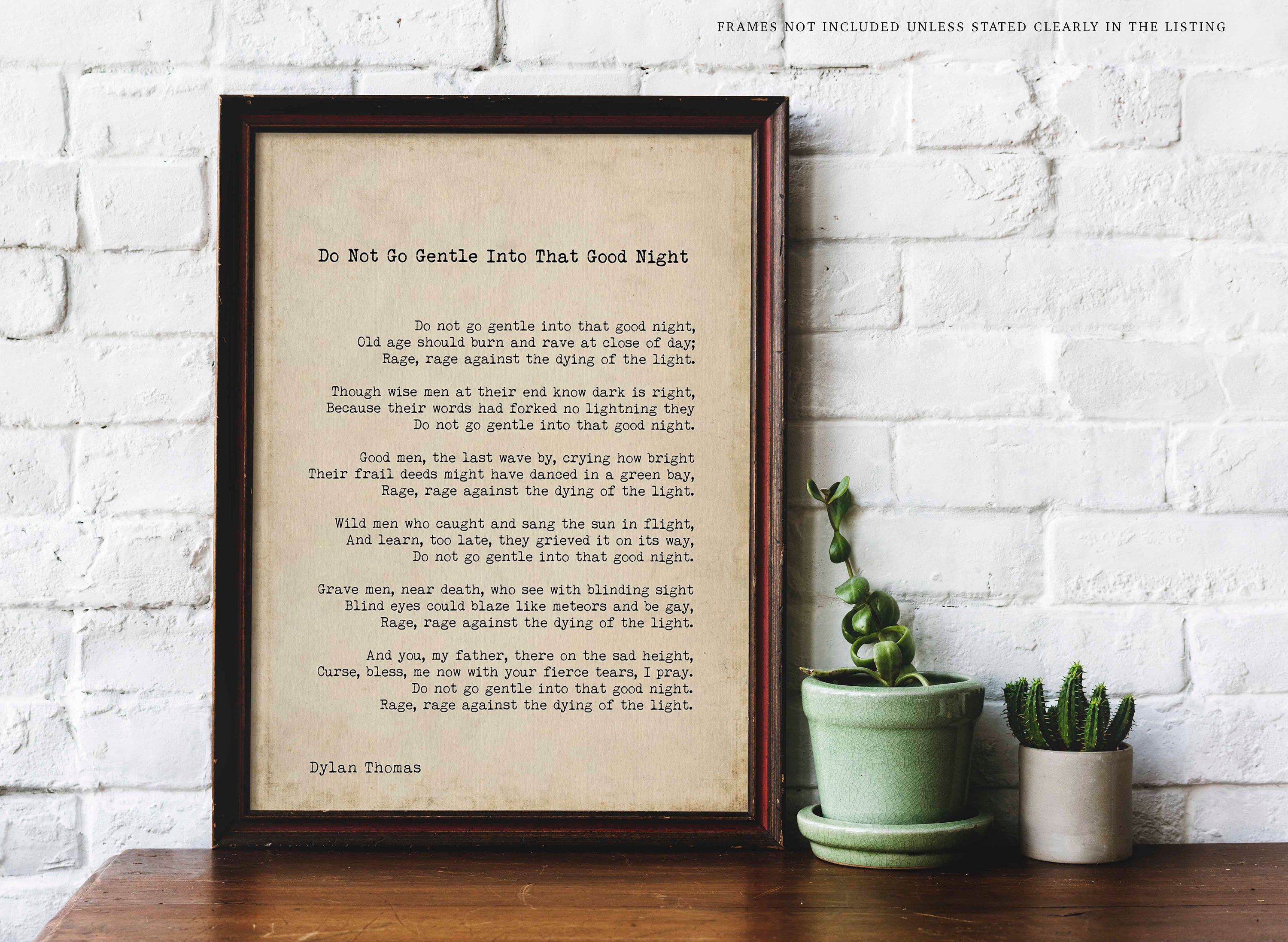 Dylan Thomas Poem Print, Do Not Go Gentle Into That Good Night Poetry Poster in Black & White for Home Wall Decor