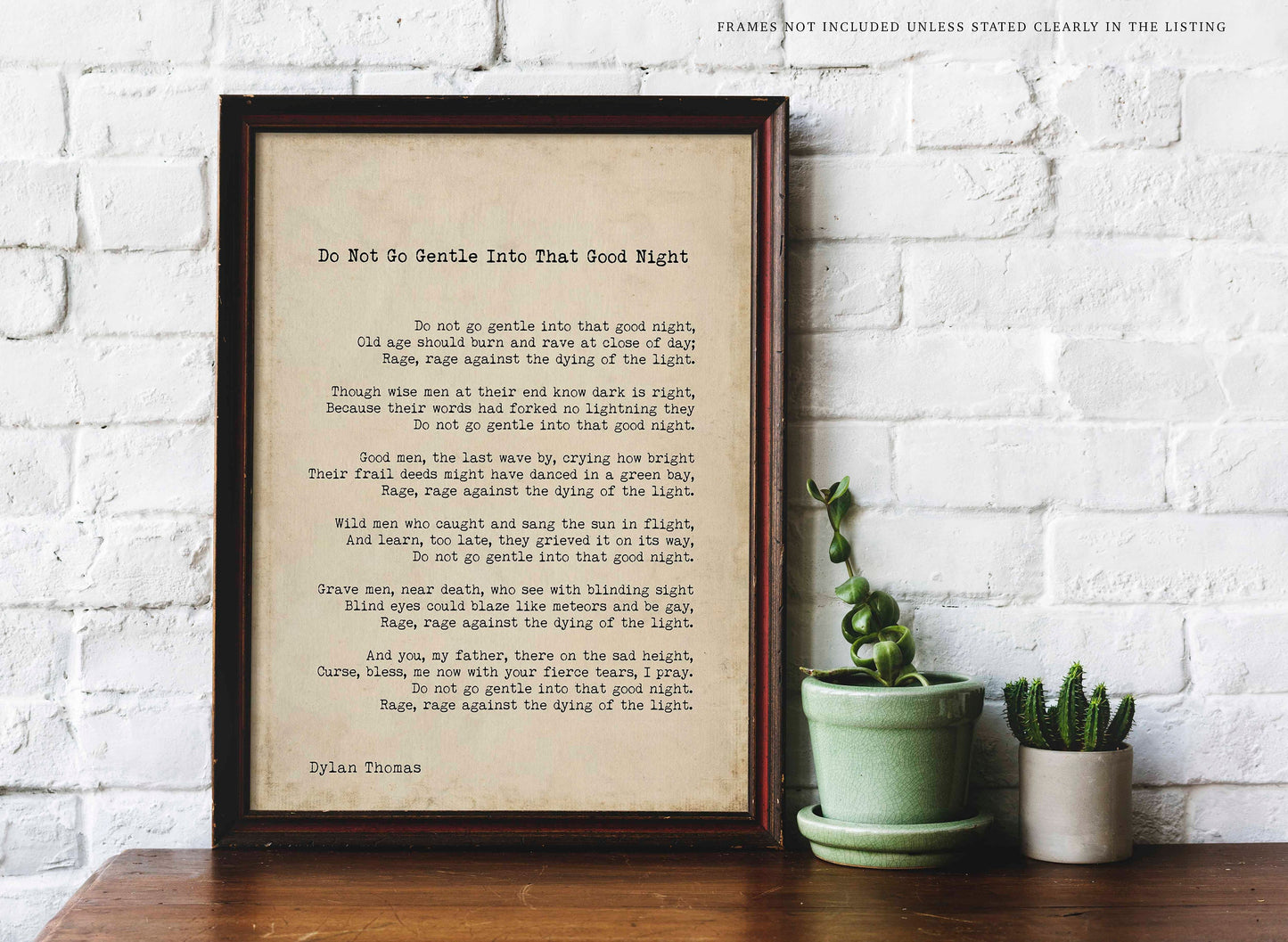 Dylan Thomas Poem Print, Do Not Go Gentle Into That Good Night Poetry Poster in Black & White for Home Wall Decor