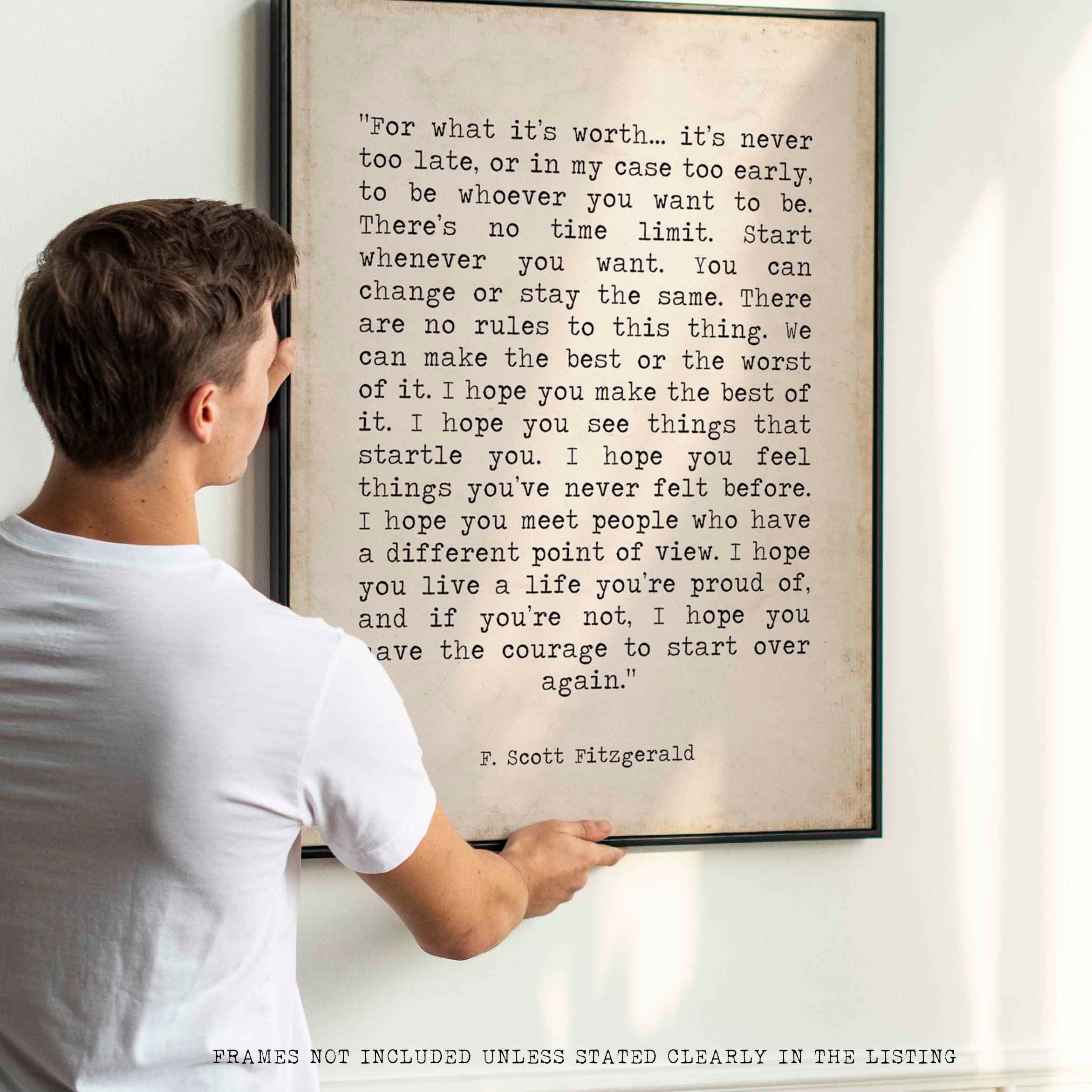 PRINTABLE F Scott Fitzgerald For What It's Worth Quote Inspirational Print Gift, Vintage page Typography Quote Print INSTANT DOWNLOAD