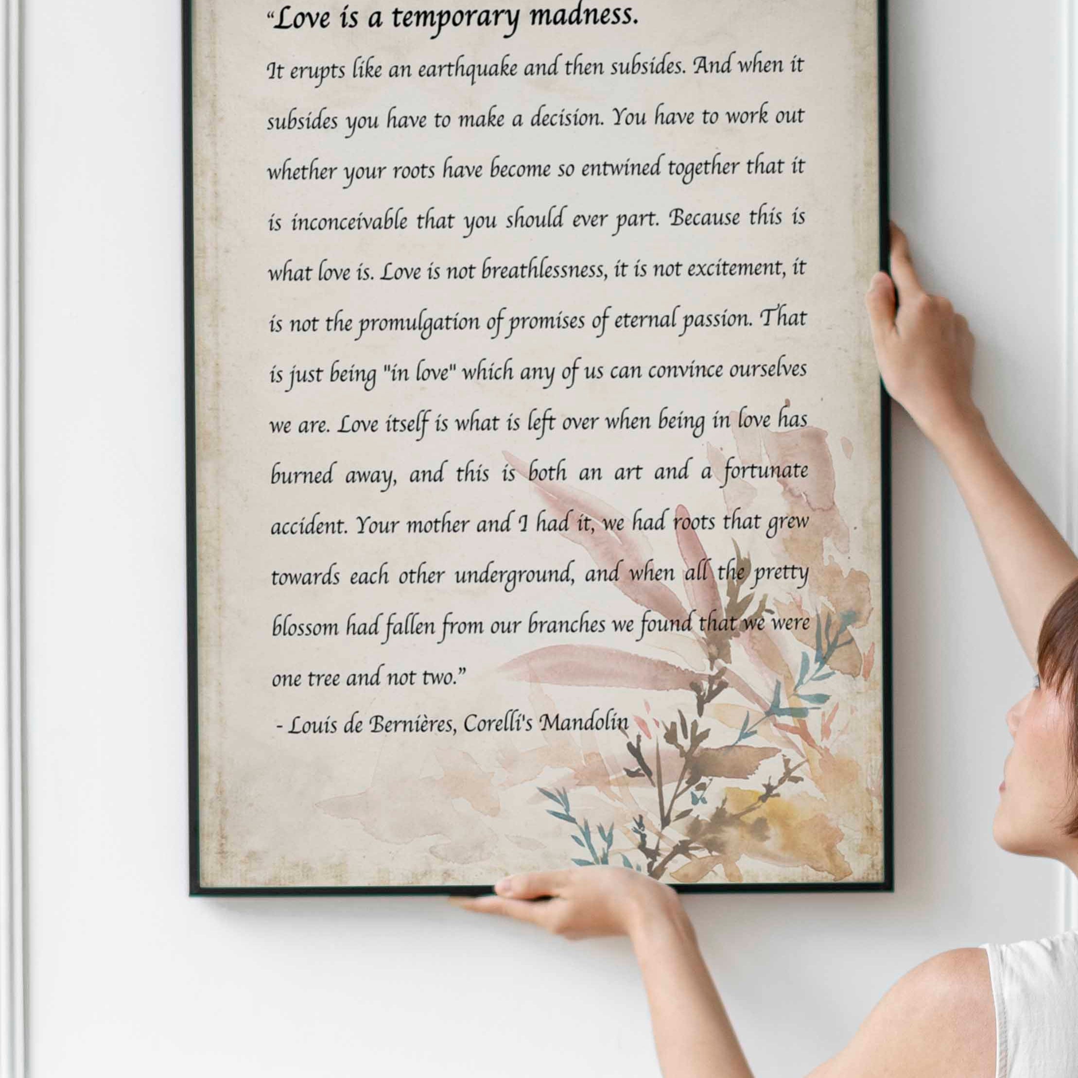 Love Poem one tree not two Captain Corelli Mandolin Love is a temporary madness wedding reading, Louis de Bernières