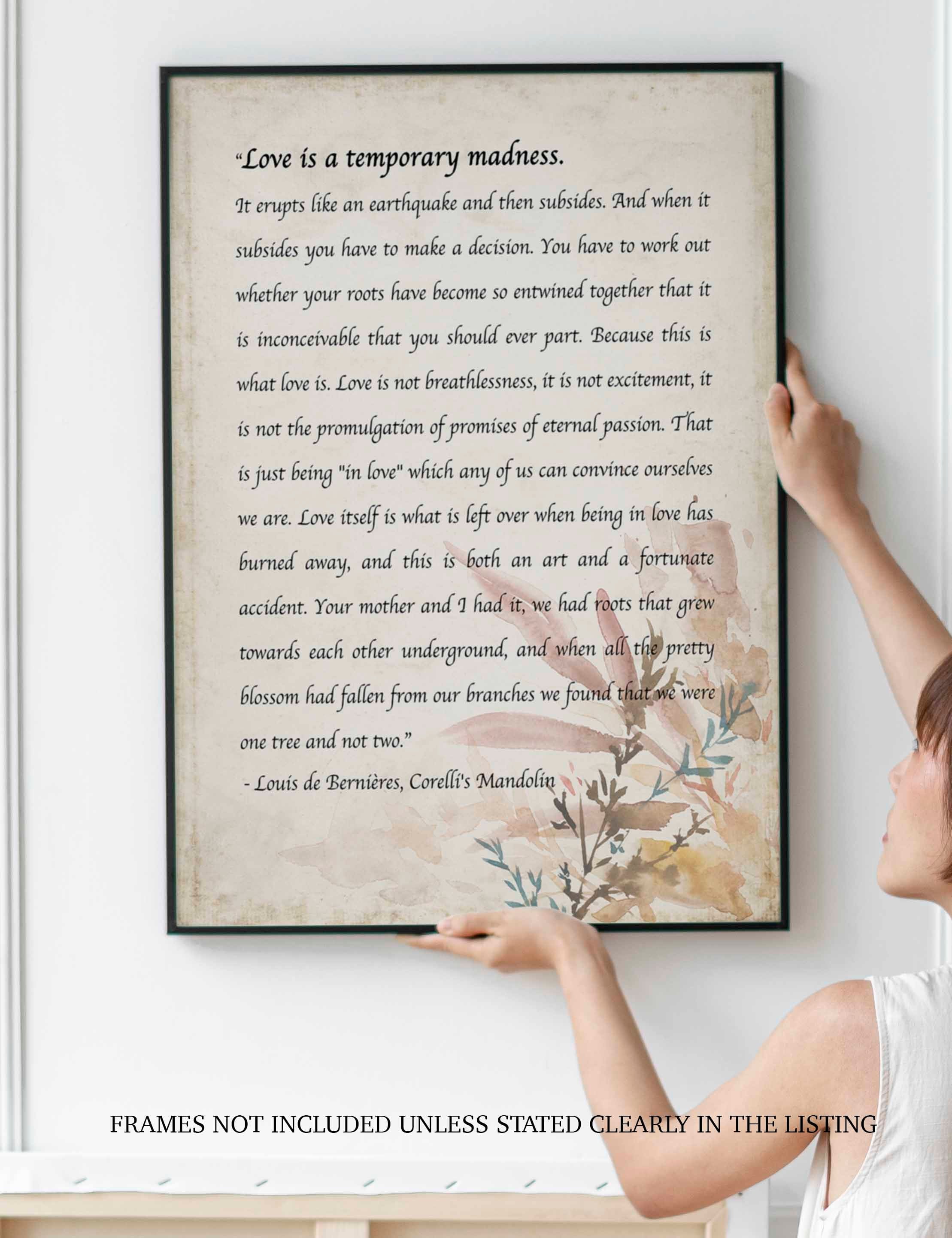 Love Poem one tree not two Captain Corelli Mandolin Love is a temporary madness wedding reading, Louis de Bernières