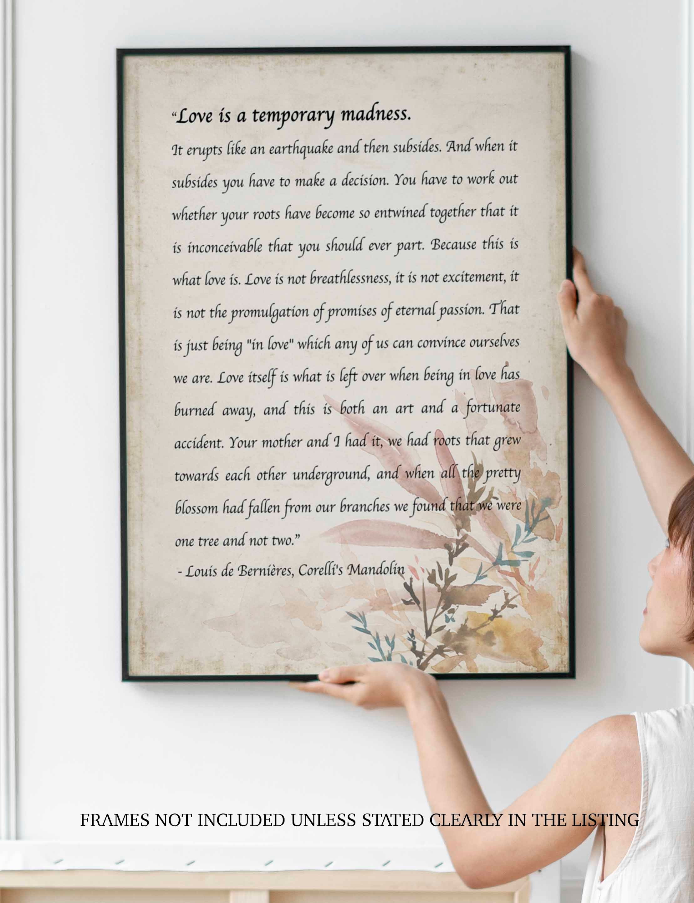 Love Poem one tree not two Captain Corelli Mandolin Love is a temporary madness wedding reading, Louis de Bernières