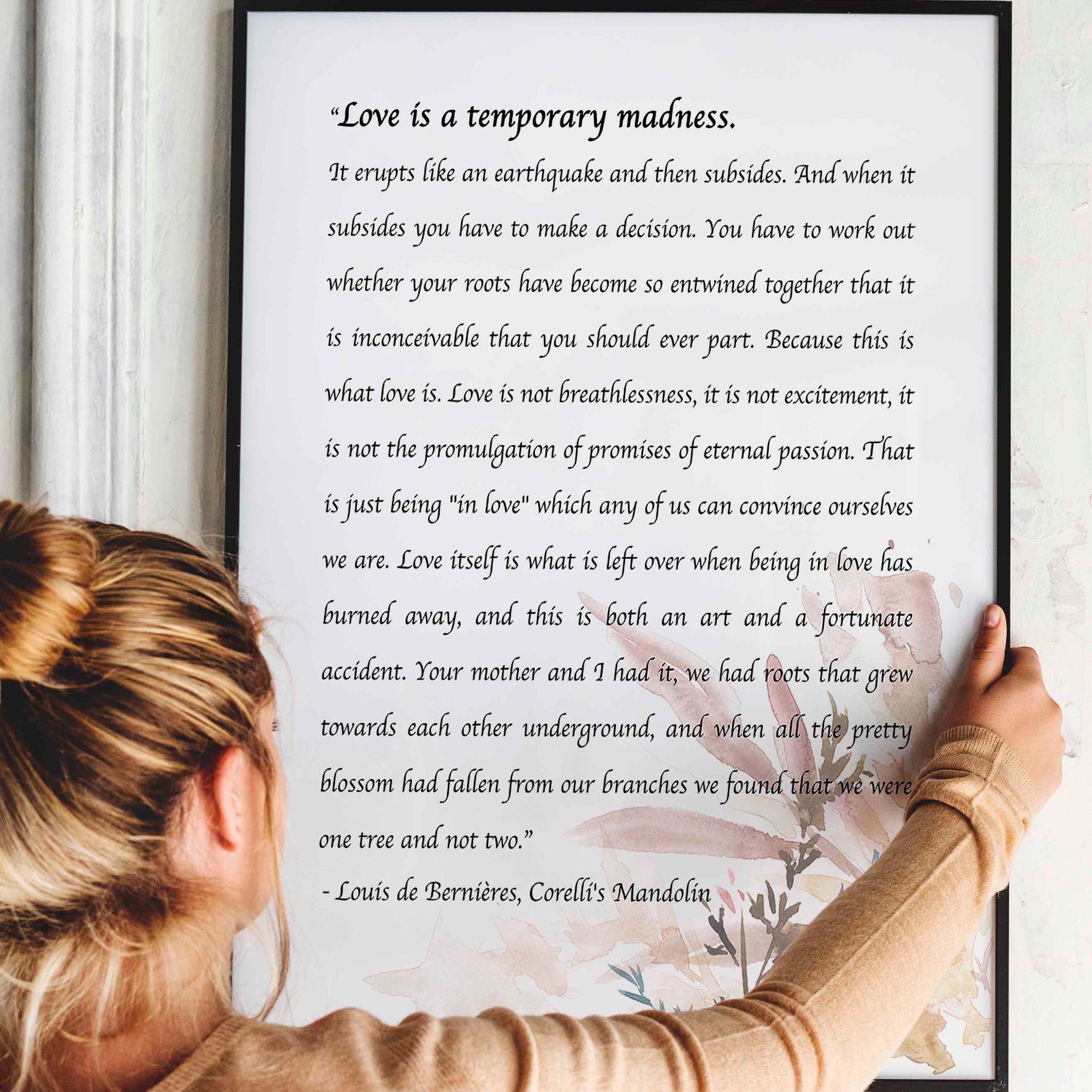 Love Poem one tree not two Captain Corelli Mandolin Love is a temporary madness wedding reading, Louis de Bernières