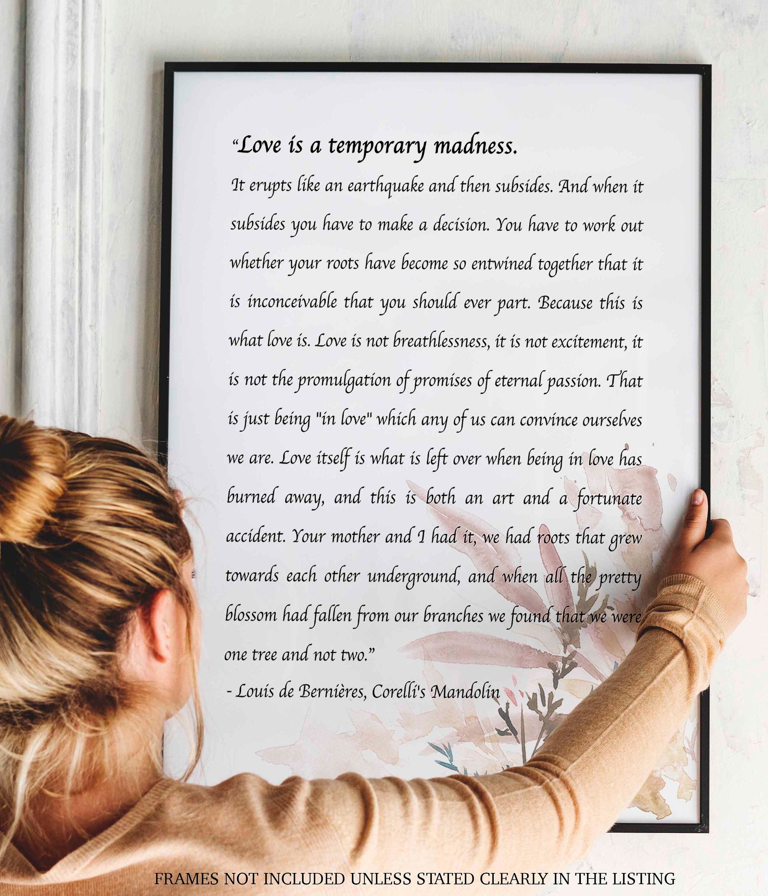 Love Poem one tree not two Captain Corelli Mandolin Love is a temporary madness wedding reading, Louis de Bernières