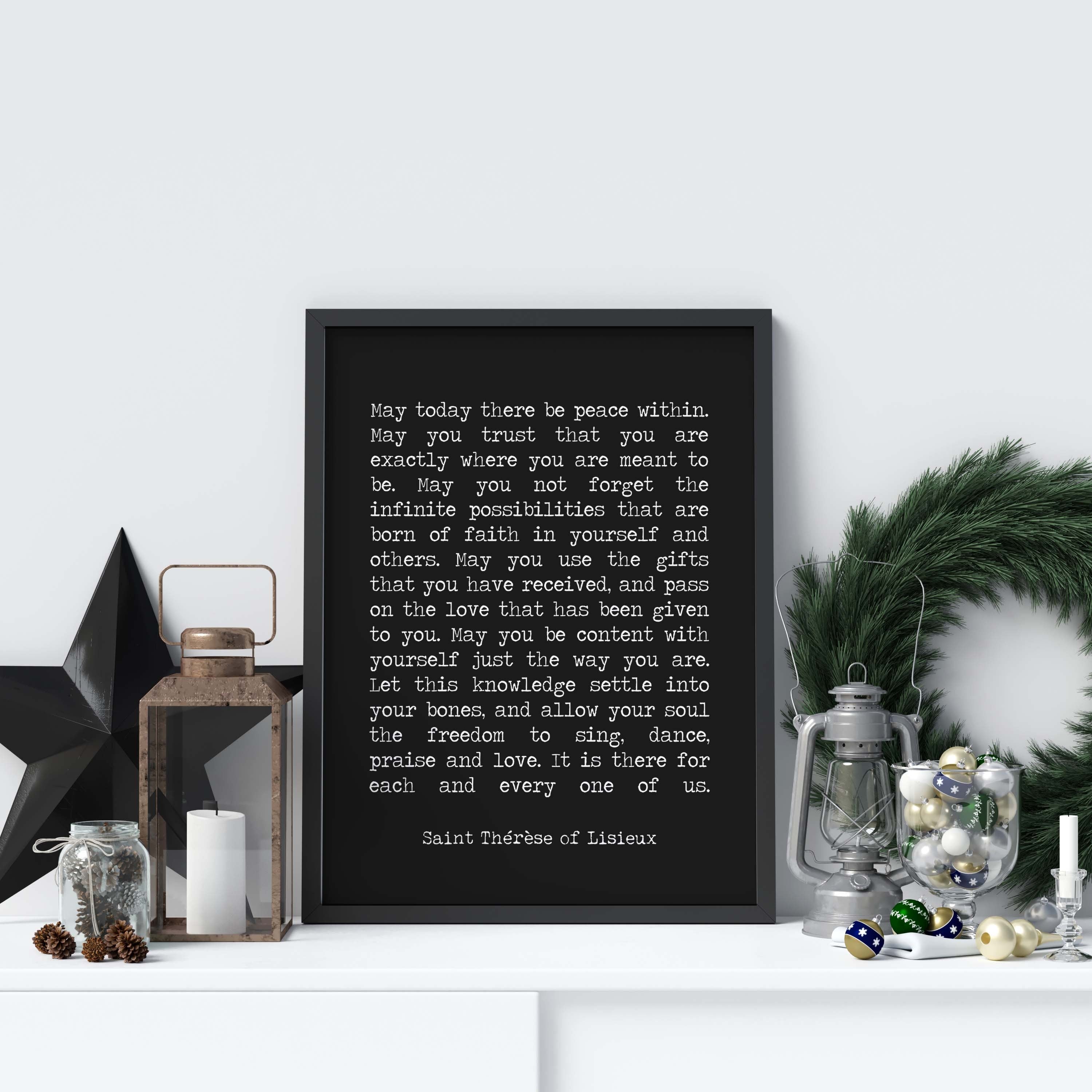 Framed Quote St Therese Of Lisieux Peace Quote Framed Art Print In Black & White, May Today There Be Peace Inspirational Wall Art Prints