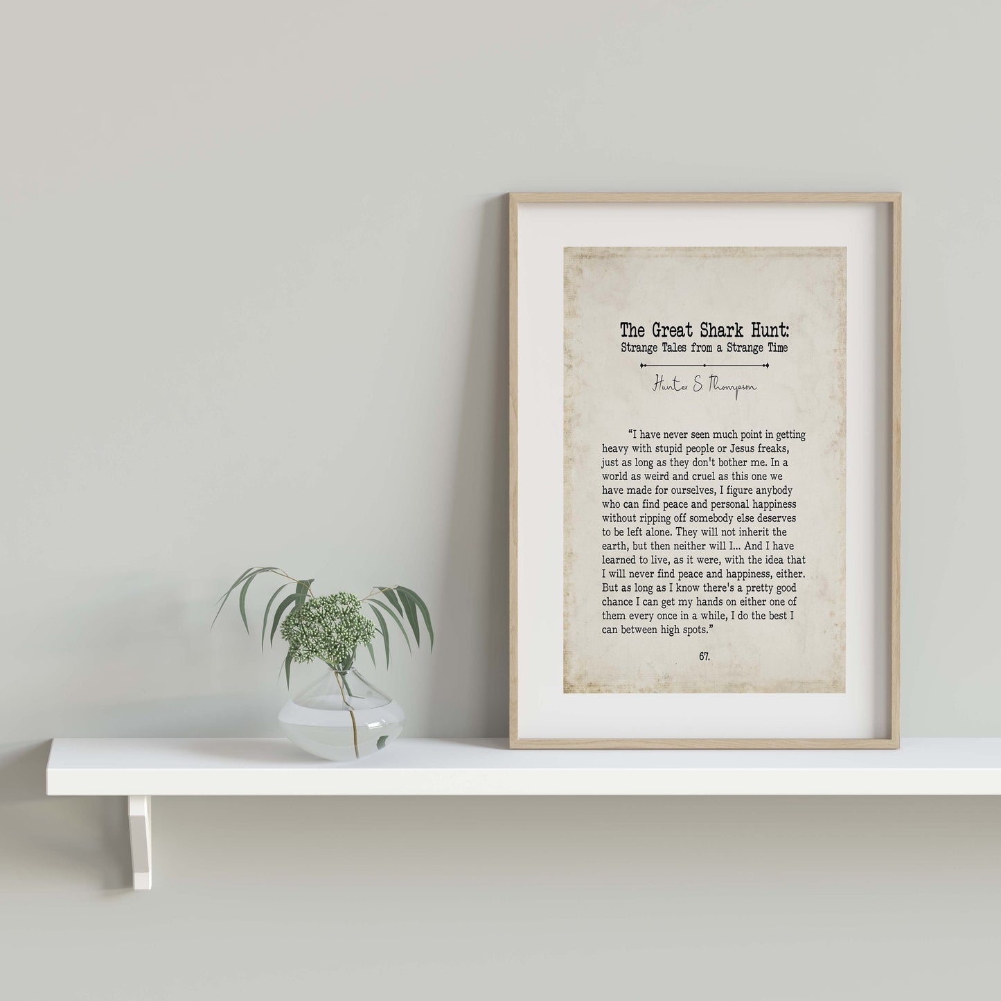 Hunter S. Thompson Quote Print, The Great Shark Hunt Wall Art Literary Poster