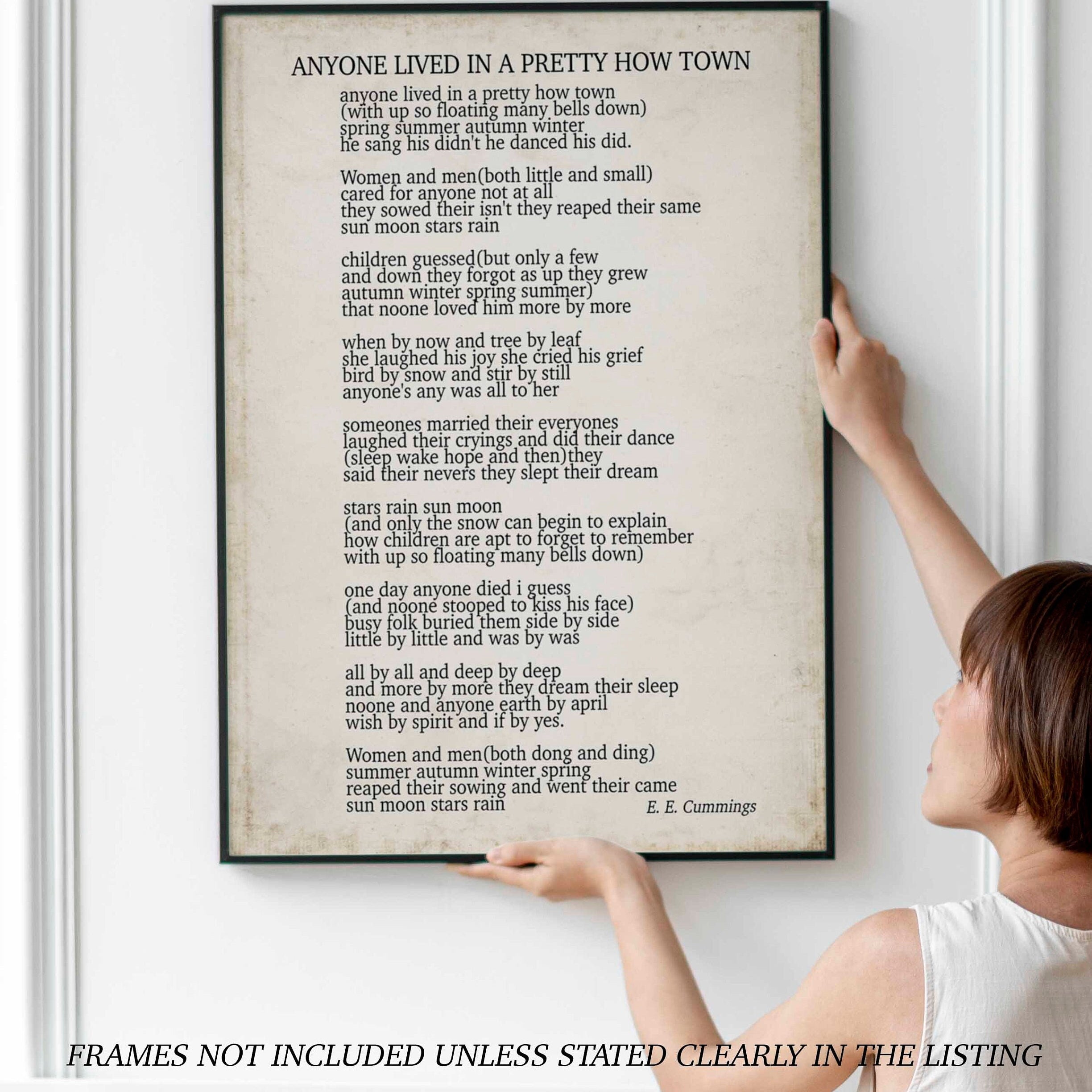 E E Cummings poem print, anyone lived in a pretty how town poem