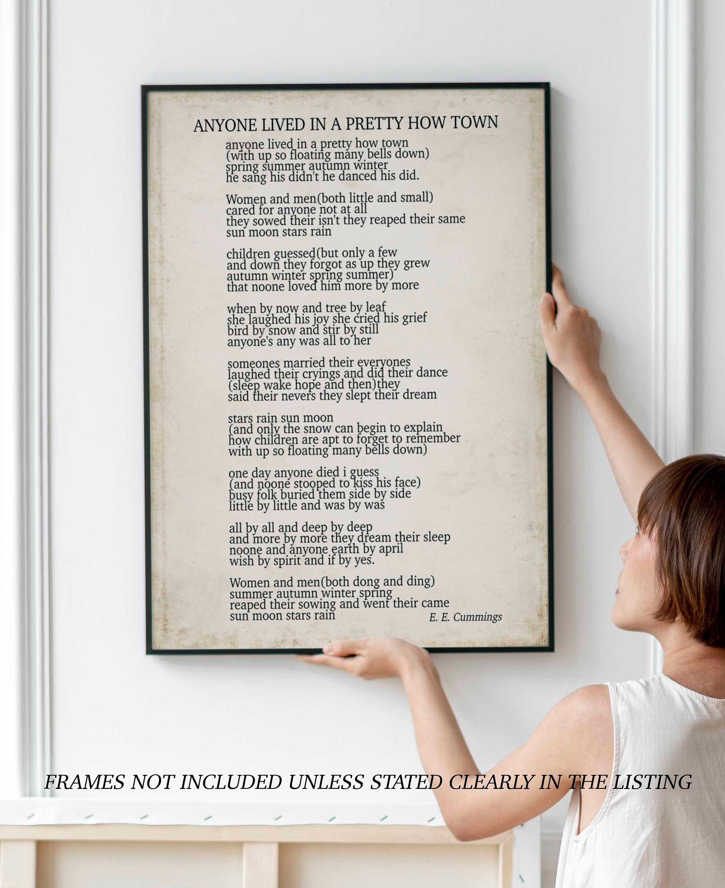 E E Cummings poem print, anyone lived in a pretty how town poem