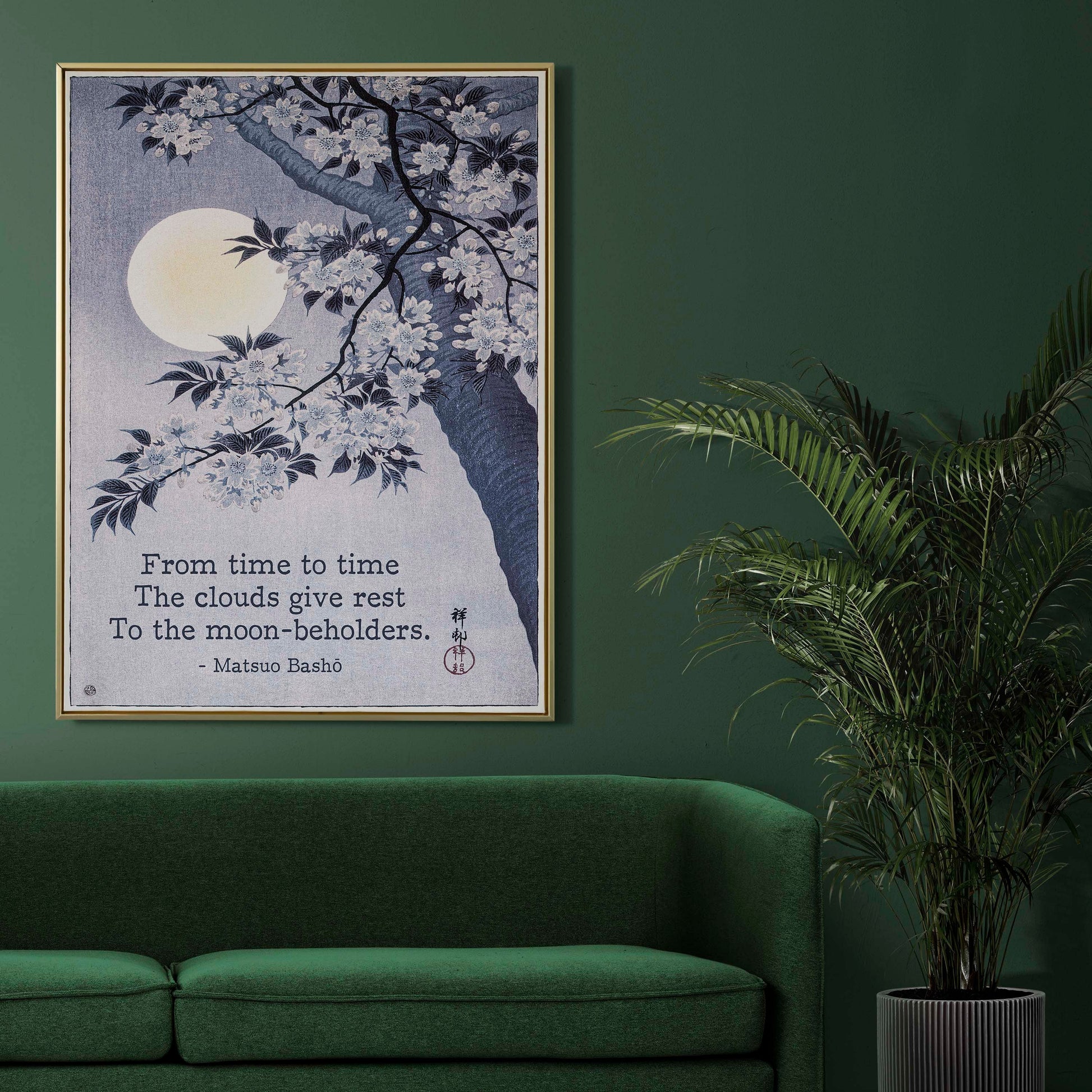 Matsuo Bashō Haiku Print, Moon and Blossom Japanese Poetry Wall Art