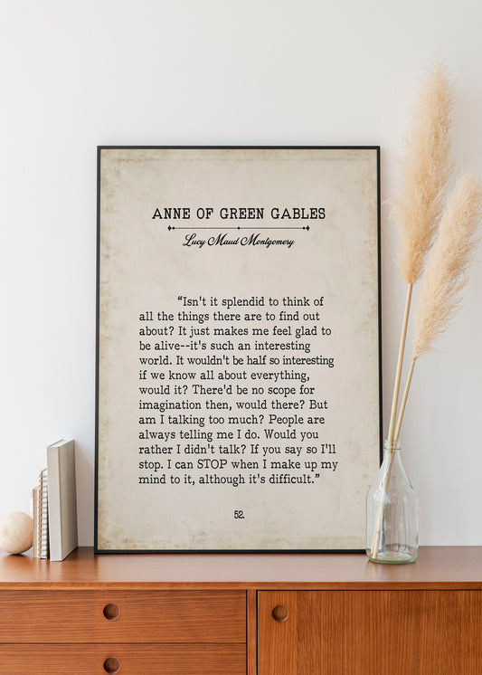 L M Montgomery Book Page Inspirational Wall Art, Anne of Green Gables Quote