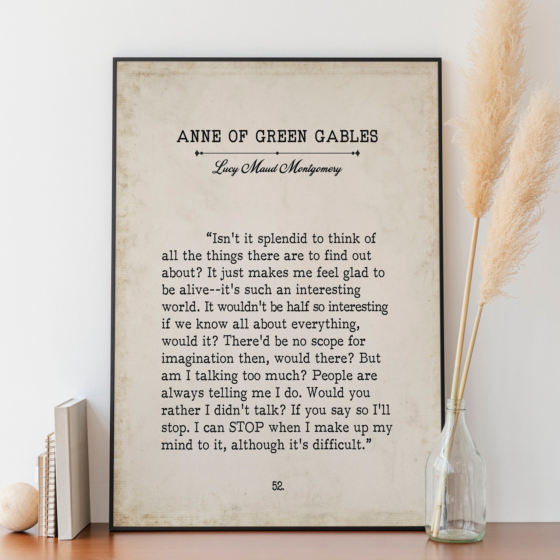 L M Montgomery Book Page Inspirational Wall Art, Anne of Green Gables Quote