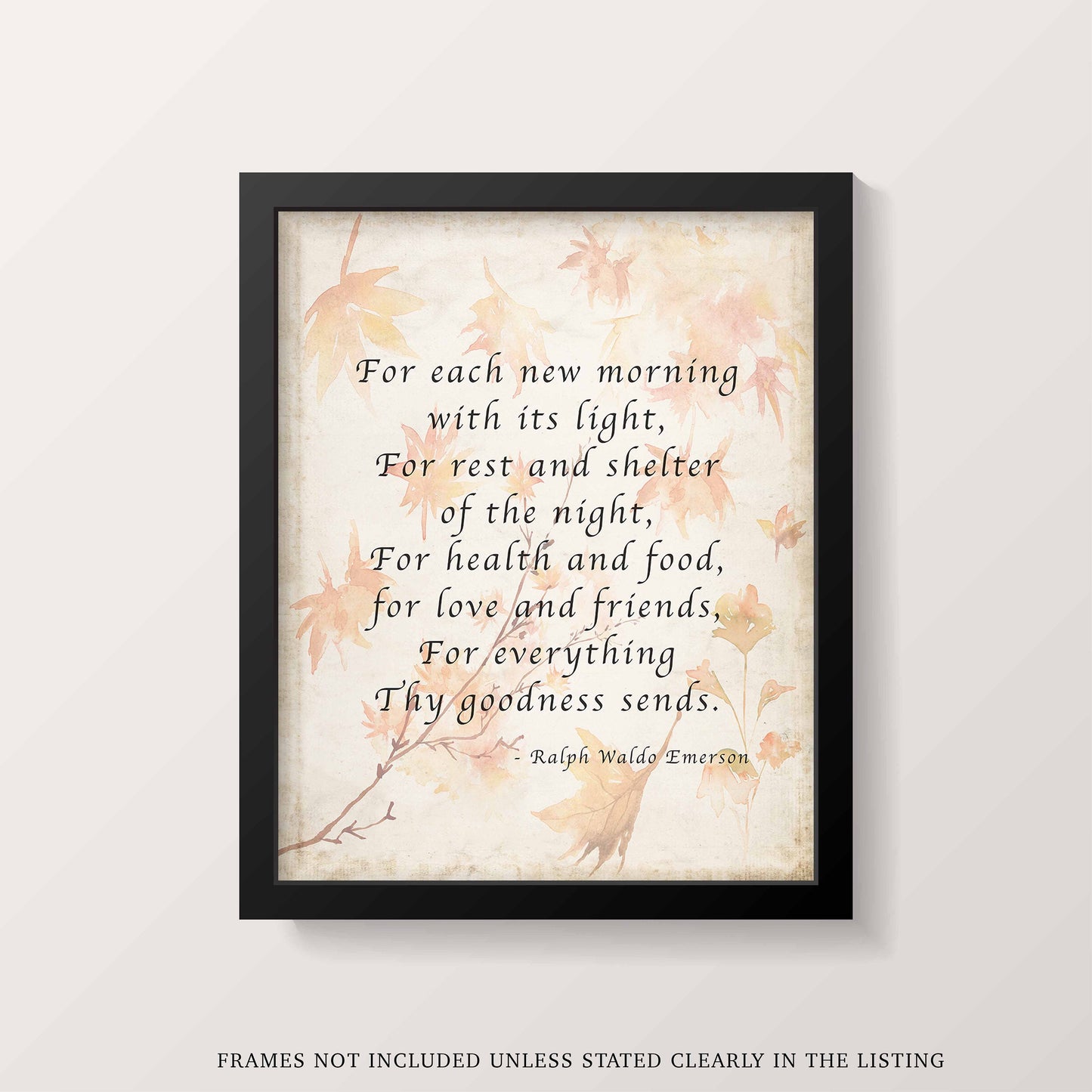 Ralph Waldo Emerson Gratitude Quote Print Autumn Leaves Literary Wall Art
