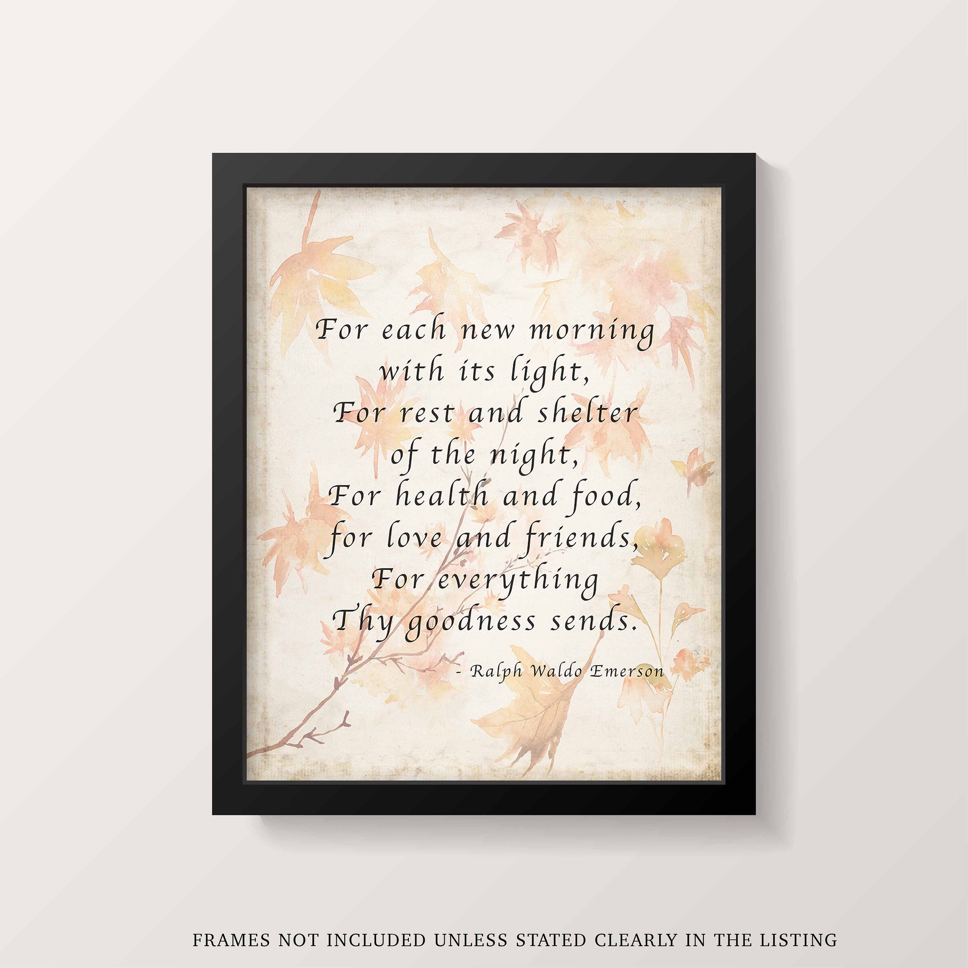 Ralph Waldo Emerson Gratitude Quote Print Autumn Leaves Literary Wall Art