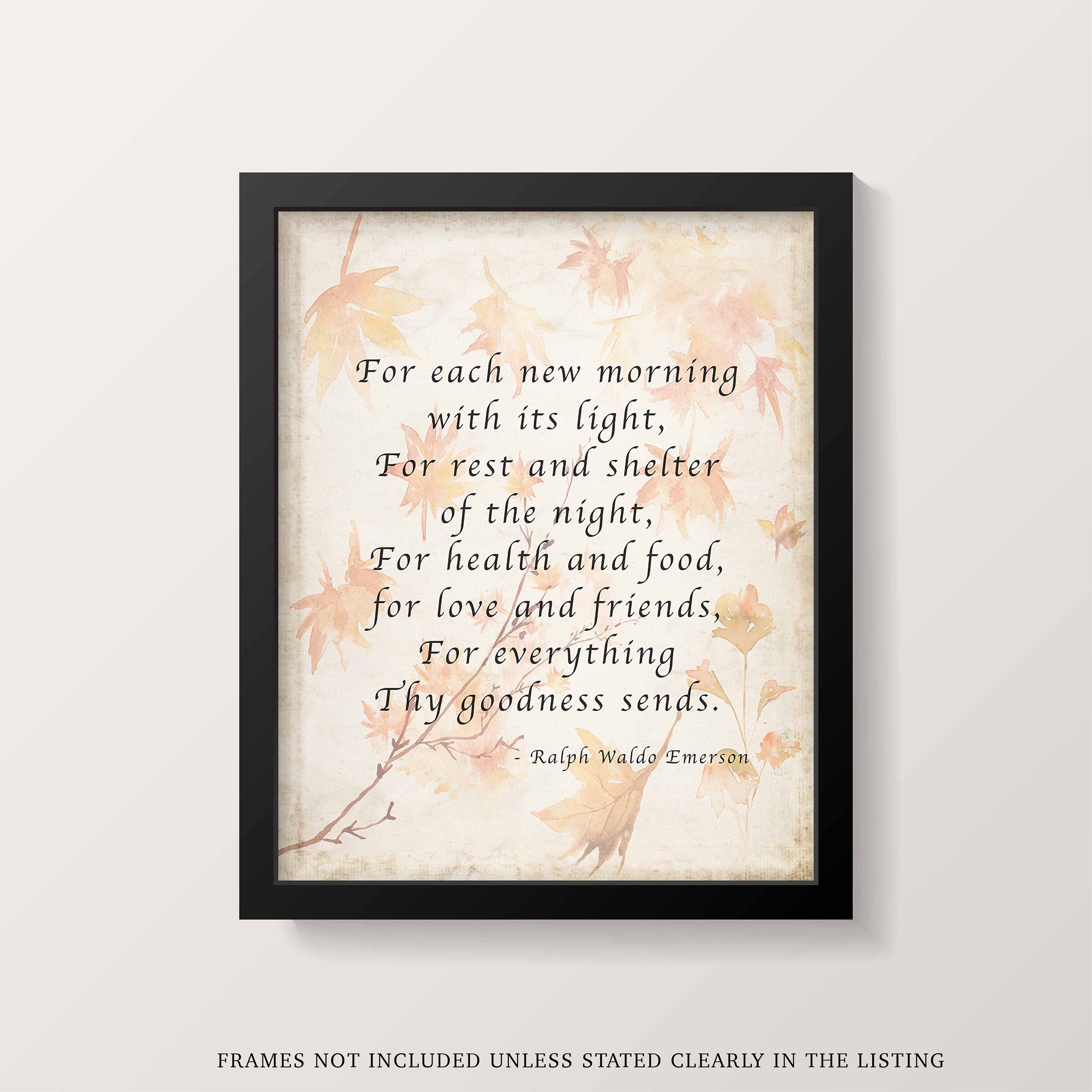 Ralph Waldo Emerson Gratitude Quote Print Autumn Leaves Literary Wall Art