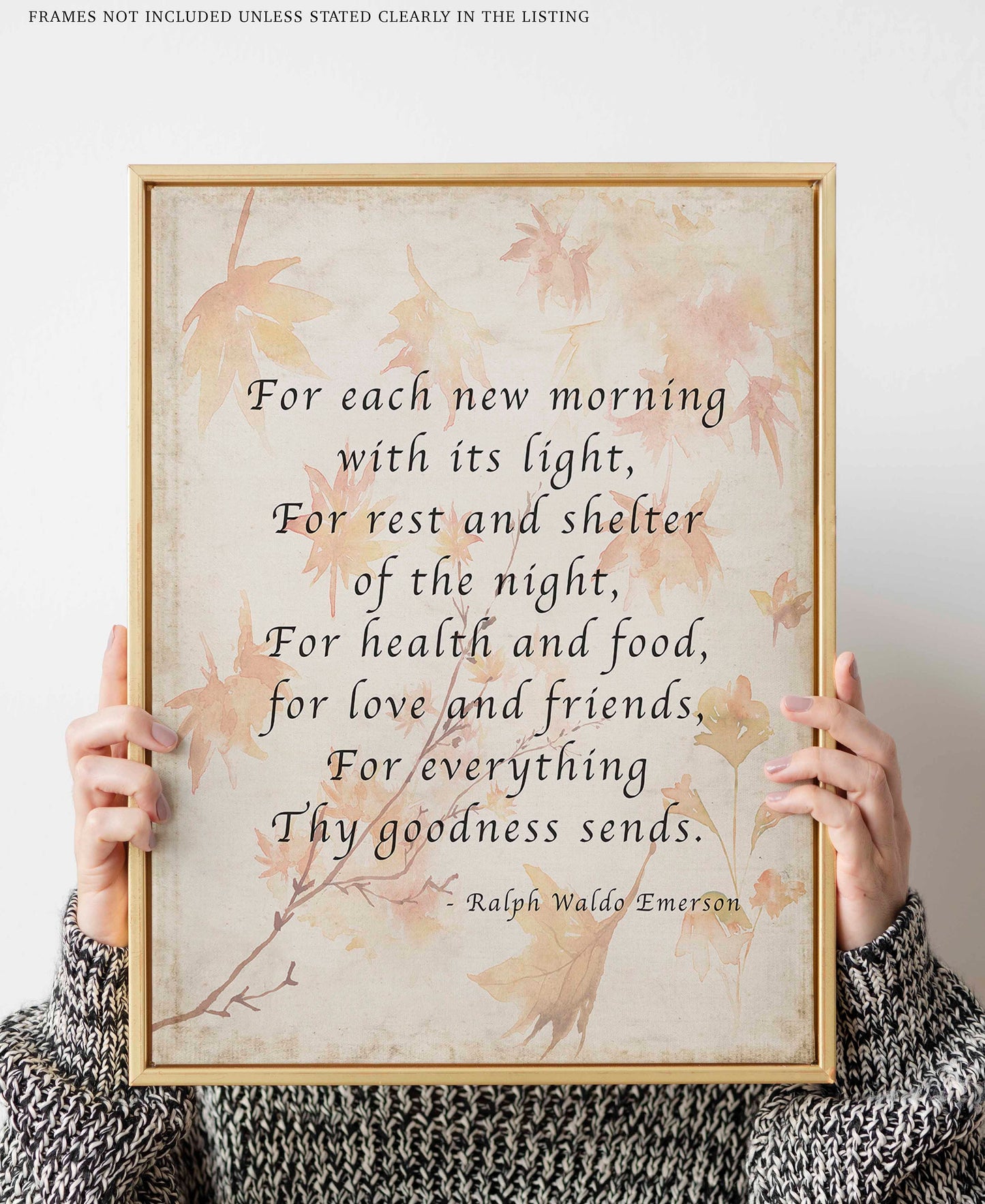 Ralph Waldo Emerson Gratitude Quote Print Autumn Leaves Literary Wall Art