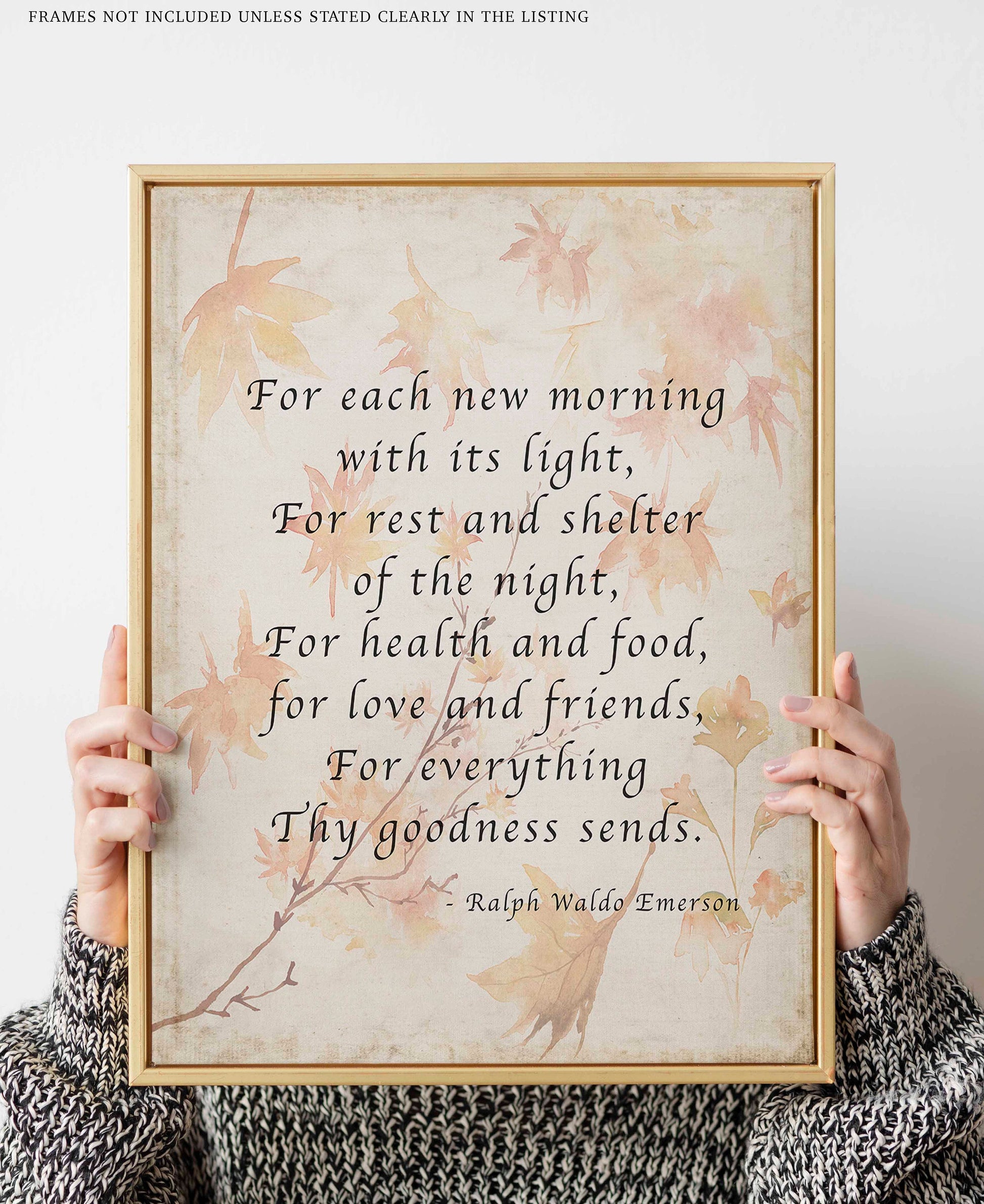 Ralph Waldo Emerson Gratitude Quote Print Autumn Leaves Literary Wall Art