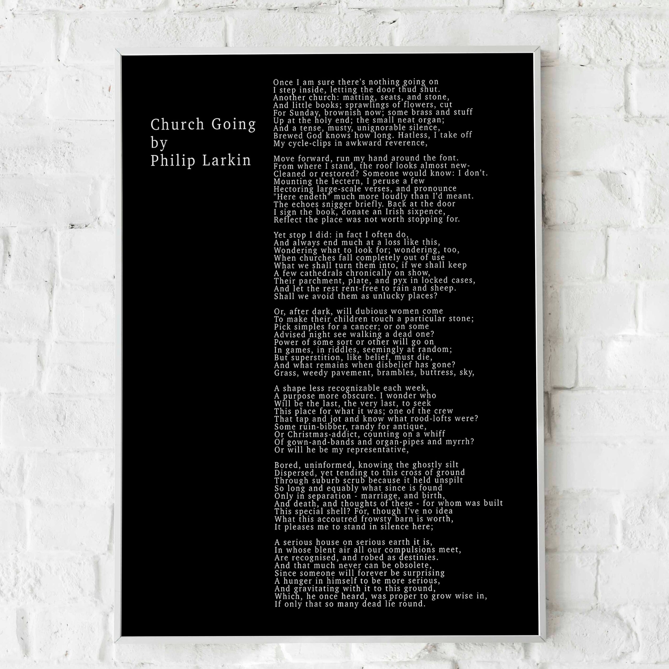 Philip Larkin Church Going Poem Print • Typewriter Style Literary Wall Art • Minimalist Black White Poetry Poster • British Poet Gift