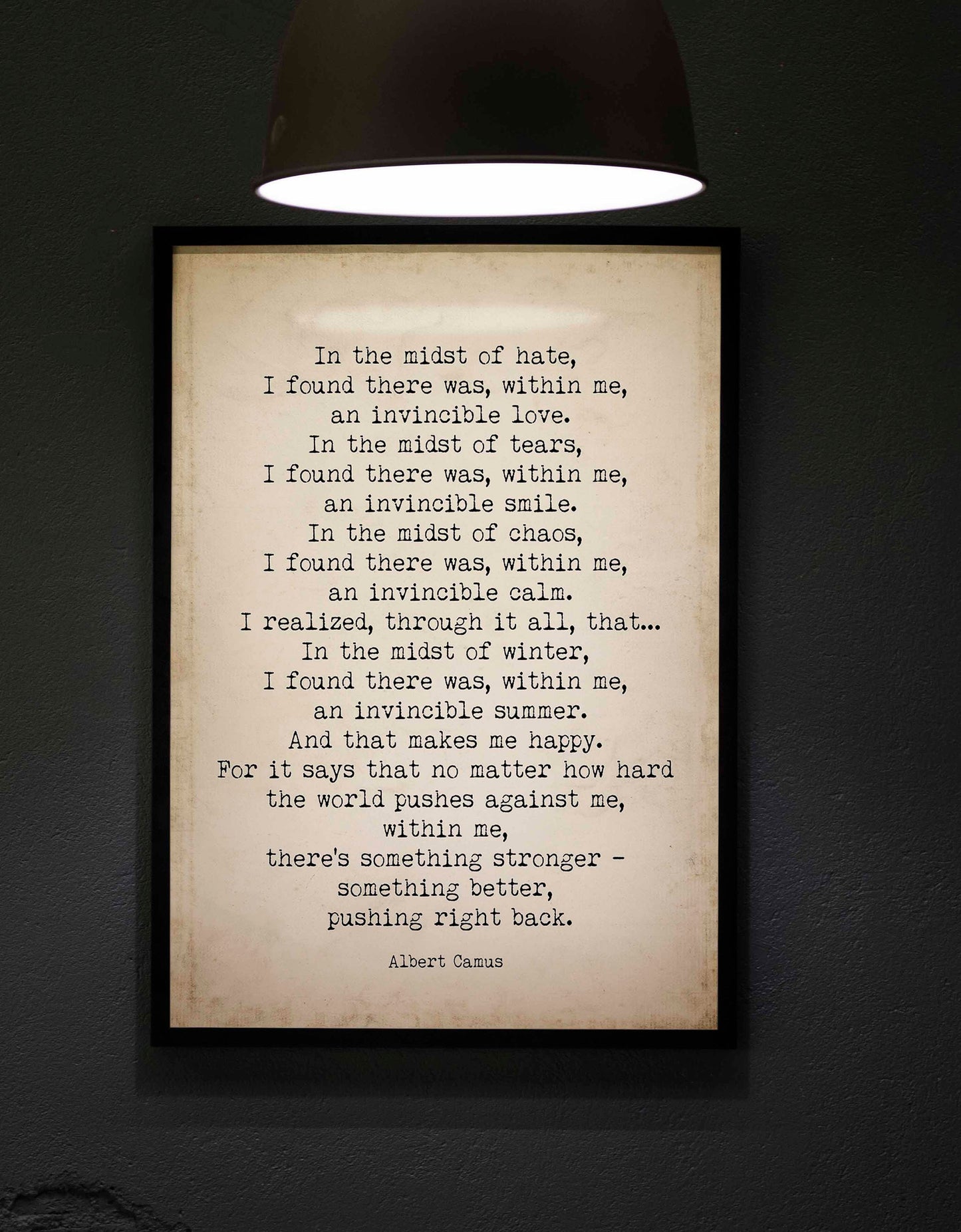 Albert Camus Invincible Summer Print - Vintage Page Background, FRAMED and UNFRAMED OPTIONS
