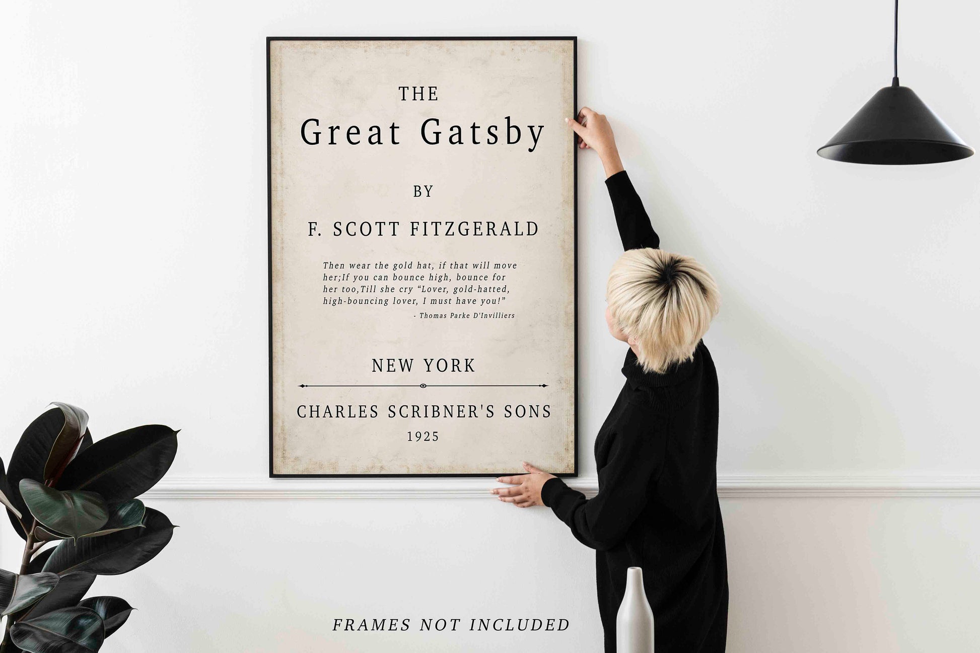 The Great Gatsby Book Cover Print F Scott Fitzgerald 1925 Vintage Title Page Wall Art Classic Literature Poster Gold Hat Book Quote Decor