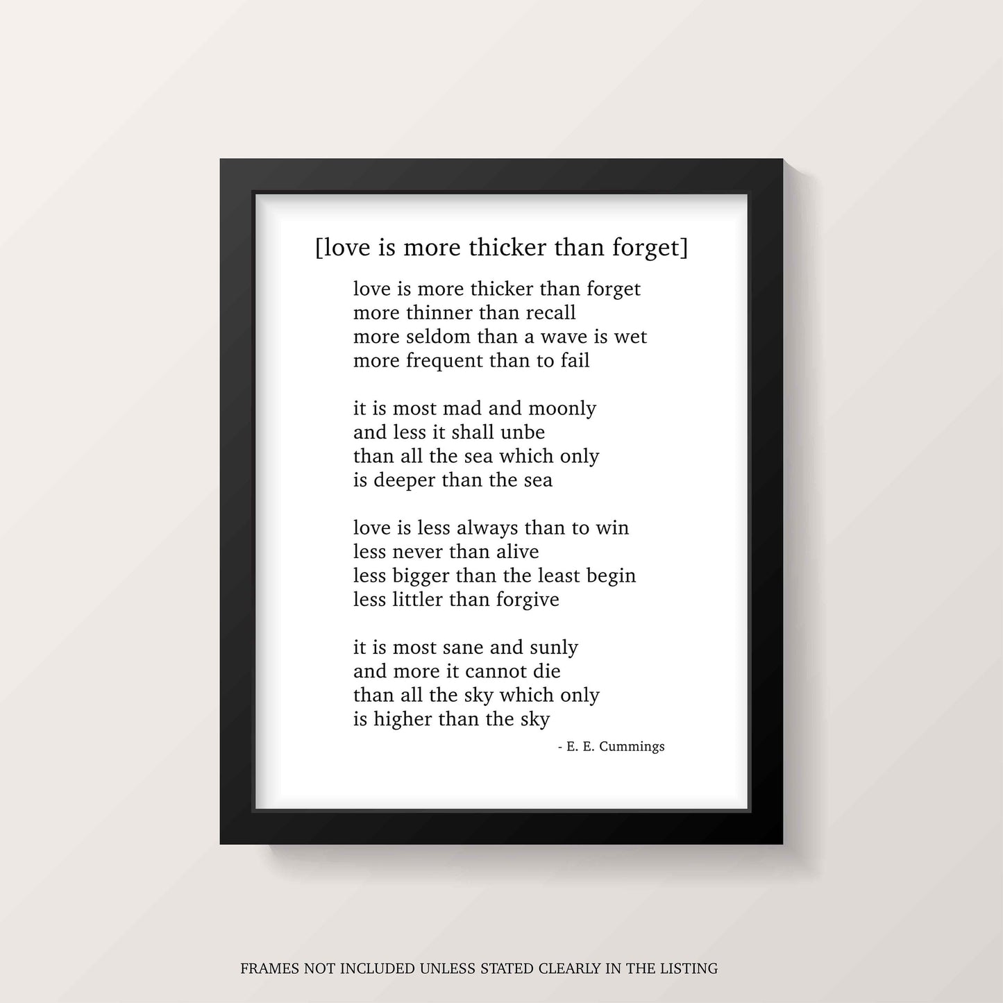E. E. Cummings Love Poem Art Print Minimalist Literary Wall Art