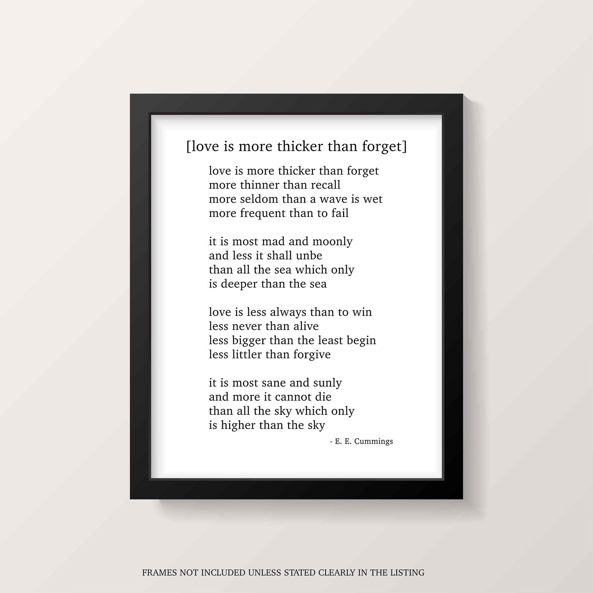 E. E. Cummings Love Poem Art Print Minimalist Literary Wall Art
