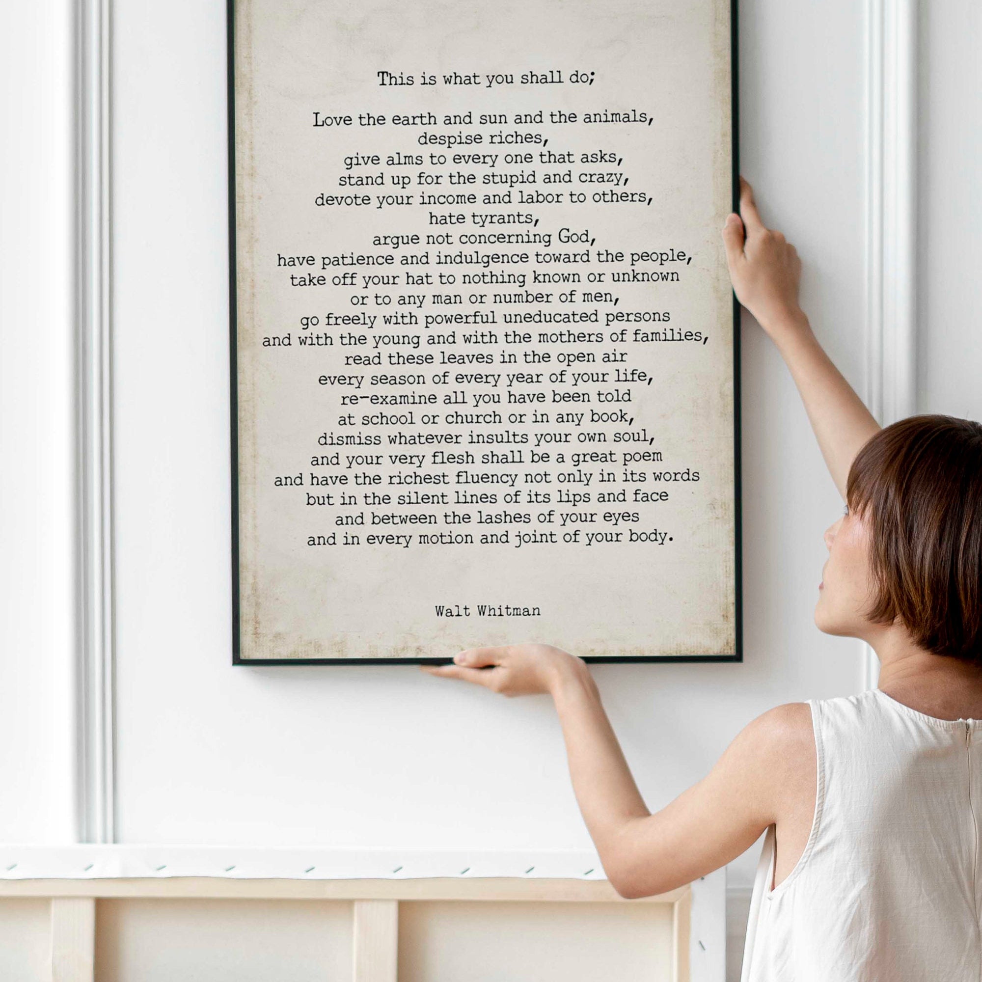 FRAMED Walt Whitman Leaves of Grass Print, This Is What You Shall Do Inspirational Poem in Vintage Background FRAMED 8x10 - 24x36