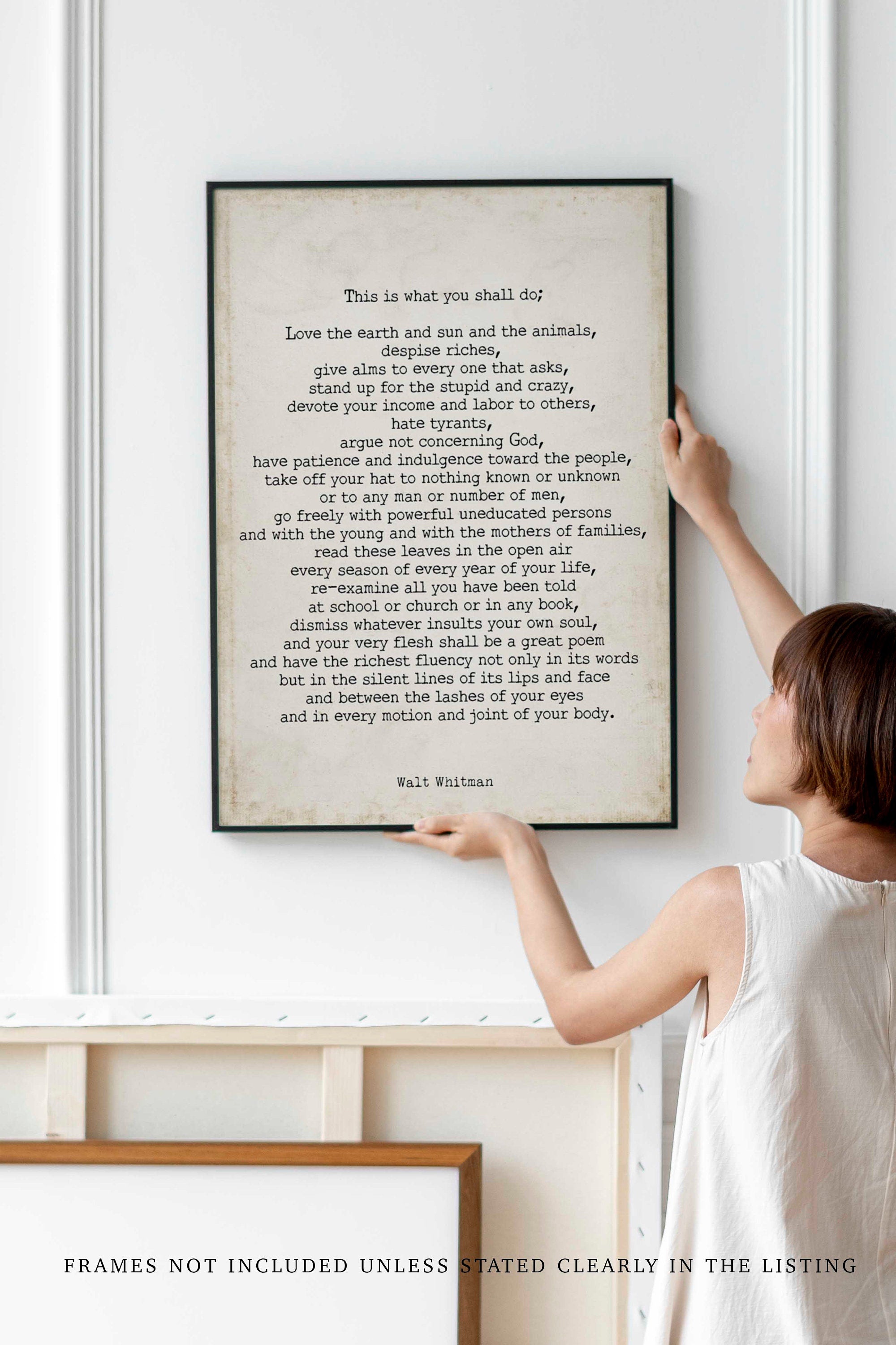 FRAMED Walt Whitman Leaves of Grass Print, This Is What You Shall Do Inspirational Poem in Vintage Background FRAMED 8x10 - 24x36
