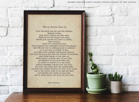 Walt Whitman Leaves of Grass Print, This Is What You Shall Do Poem in Vintage Background