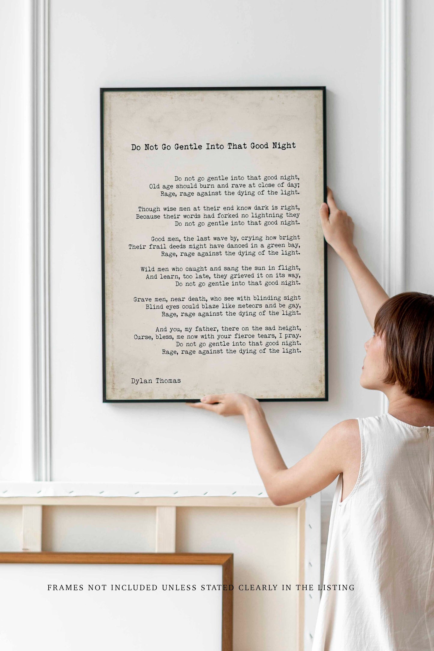 Dylan Thomas Poem Print, Do Not Go Gentle Into That Good Night Poetry Poster in Black & White for Home Wall Decor