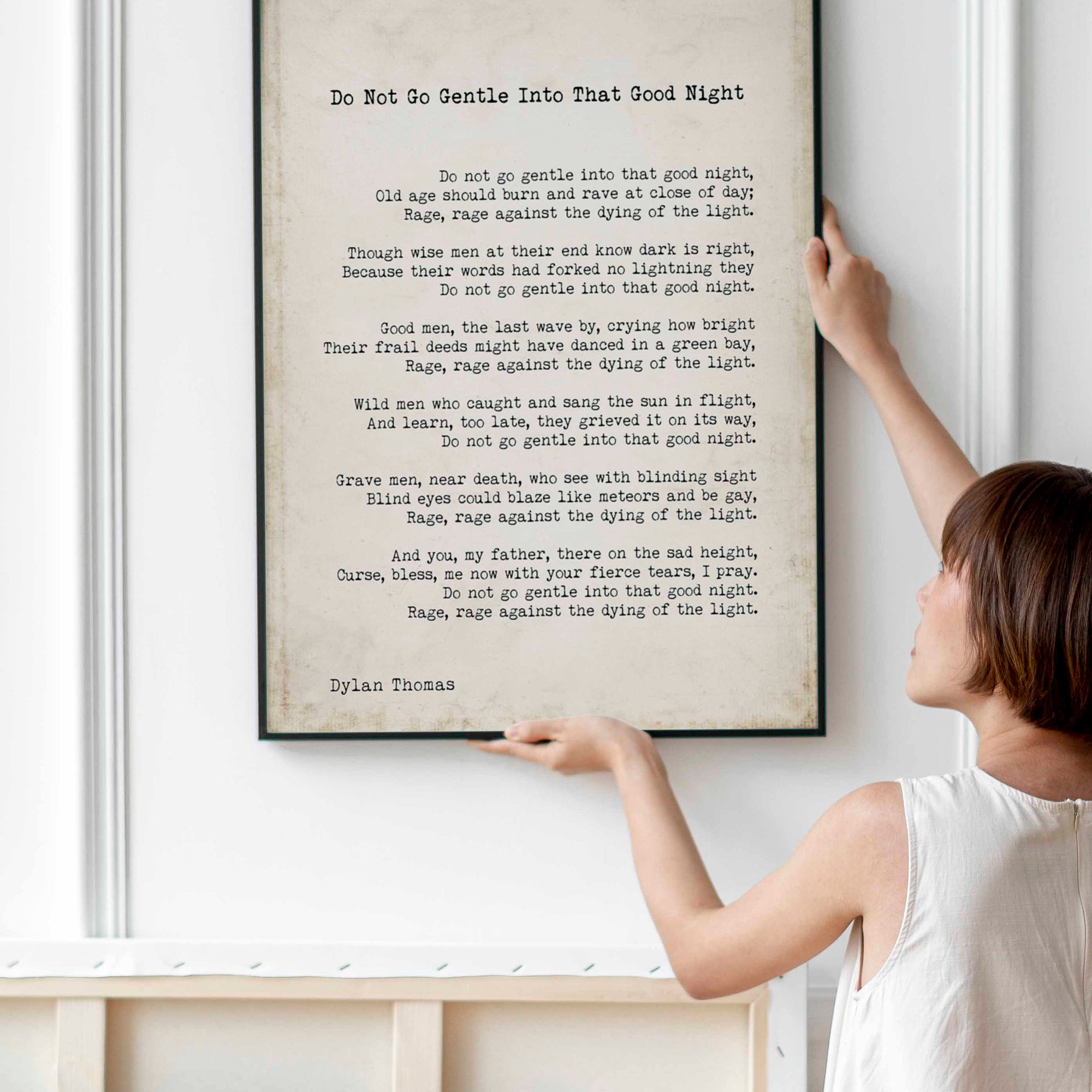 Dylan Thomas Poem Print, Do Not Go Gentle Into That Good Night Poetry Poster in Black & White for Home Wall Decor