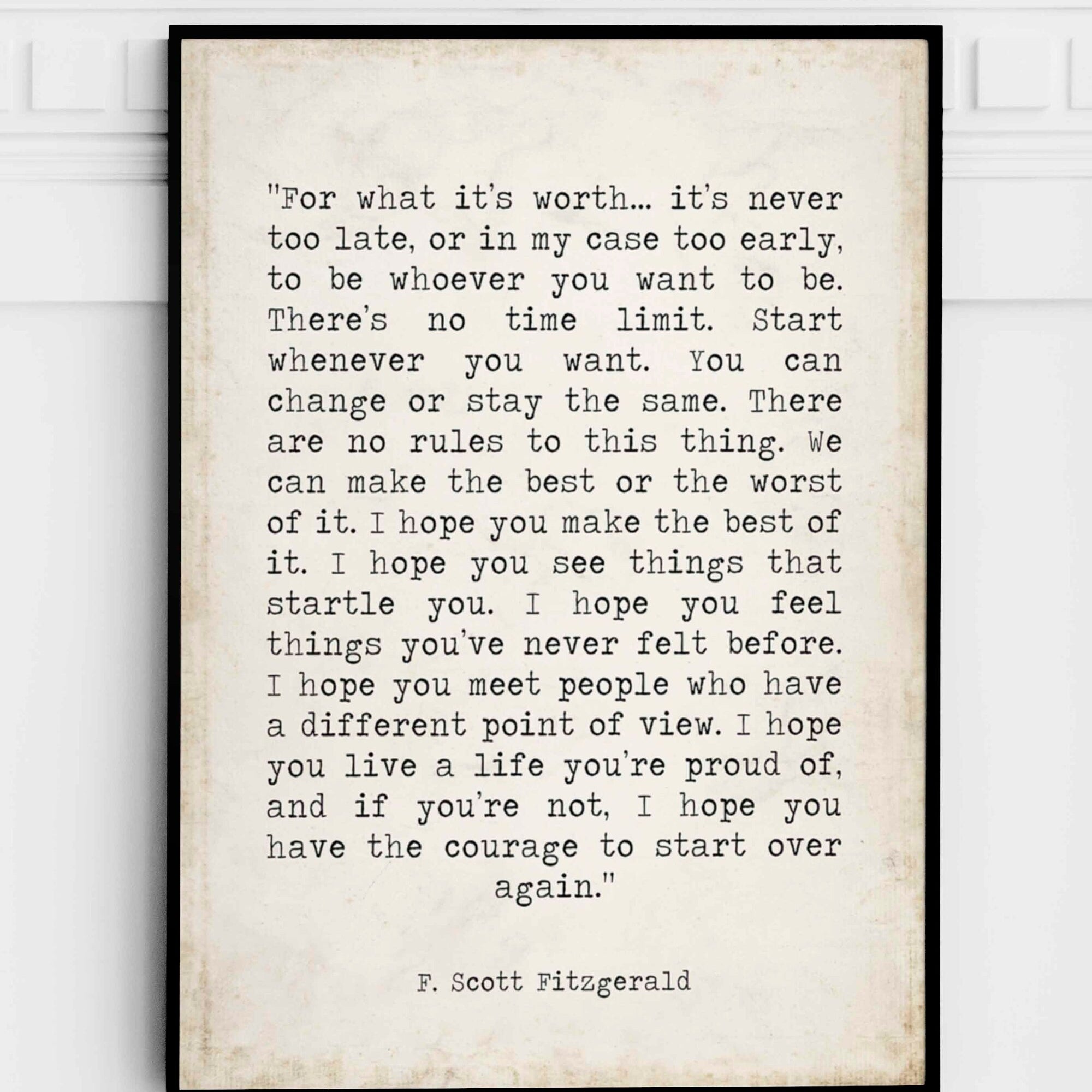 PRINTABLE F Scott Fitzgerald For What It's Worth Quote Inspirational Print Gift, Vintage page Typography Quote Print INSTANT DOWNLOAD