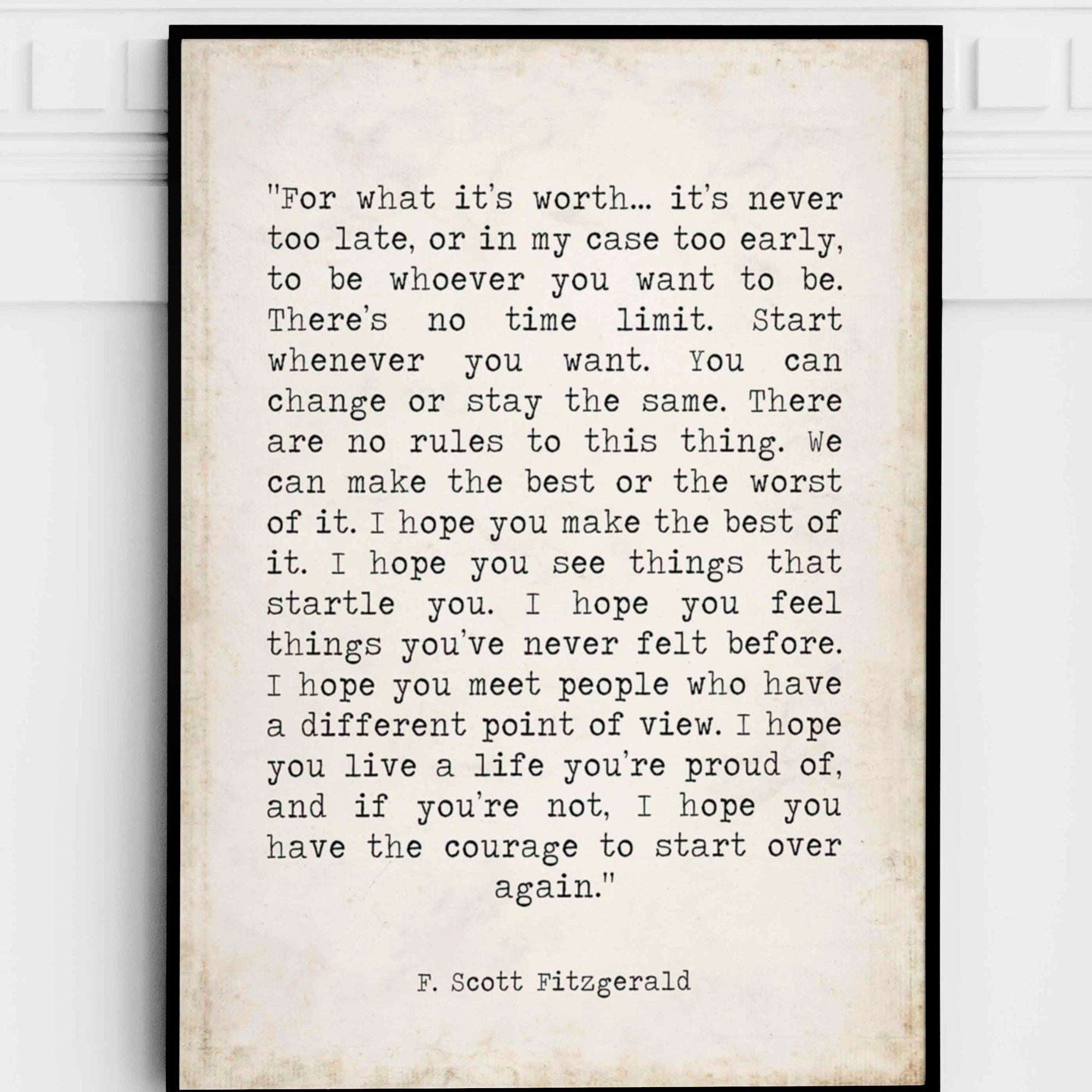 PRINTABLE F Scott Fitzgerald For What It's Worth Quote Inspirational Print Gift