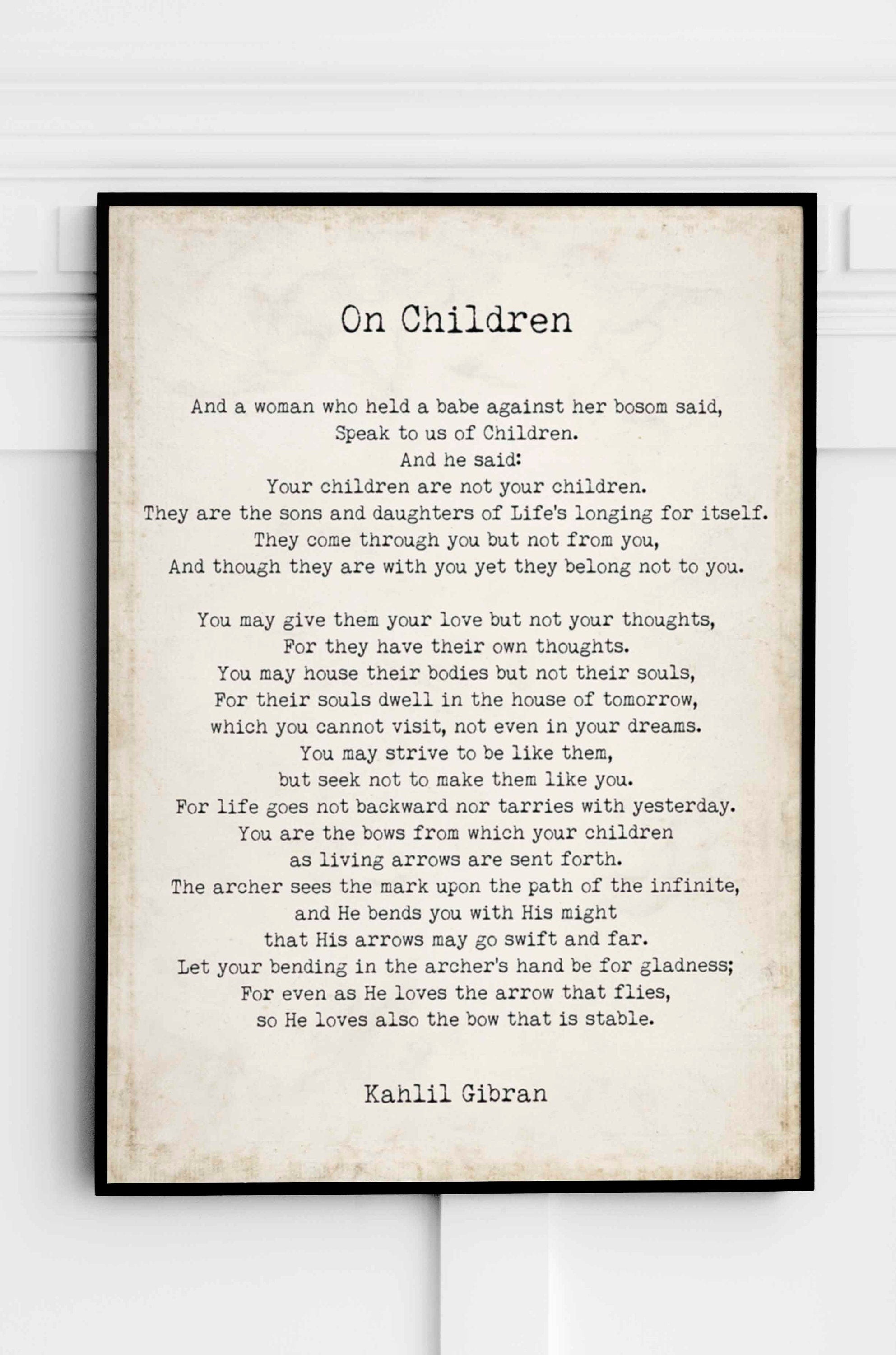 FRAMED On Children Kahlil Gibran Wall Art Prints Vintage or Black & White Backgrounds