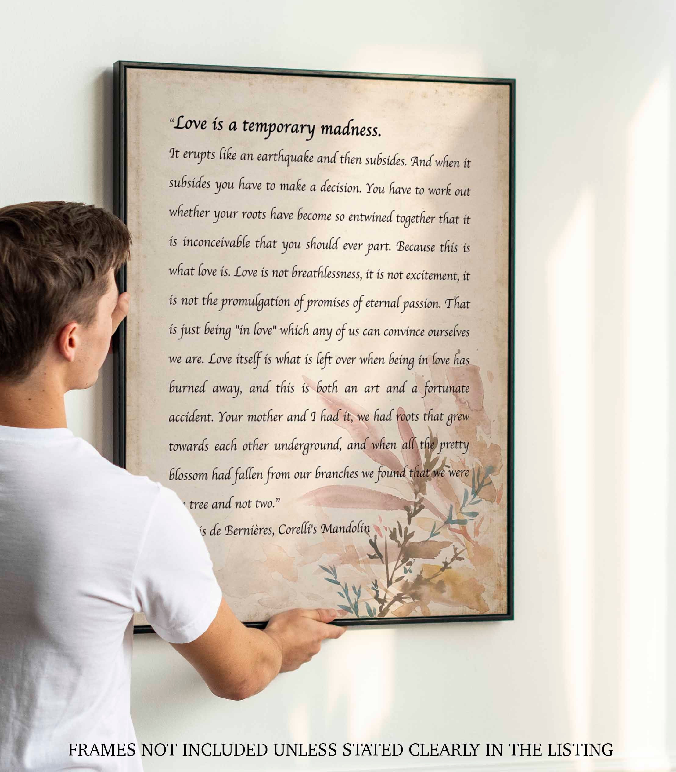 Love Poem one tree not two Captain Corelli Mandolin Love is a temporary madness wedding reading, Louis de Bernières