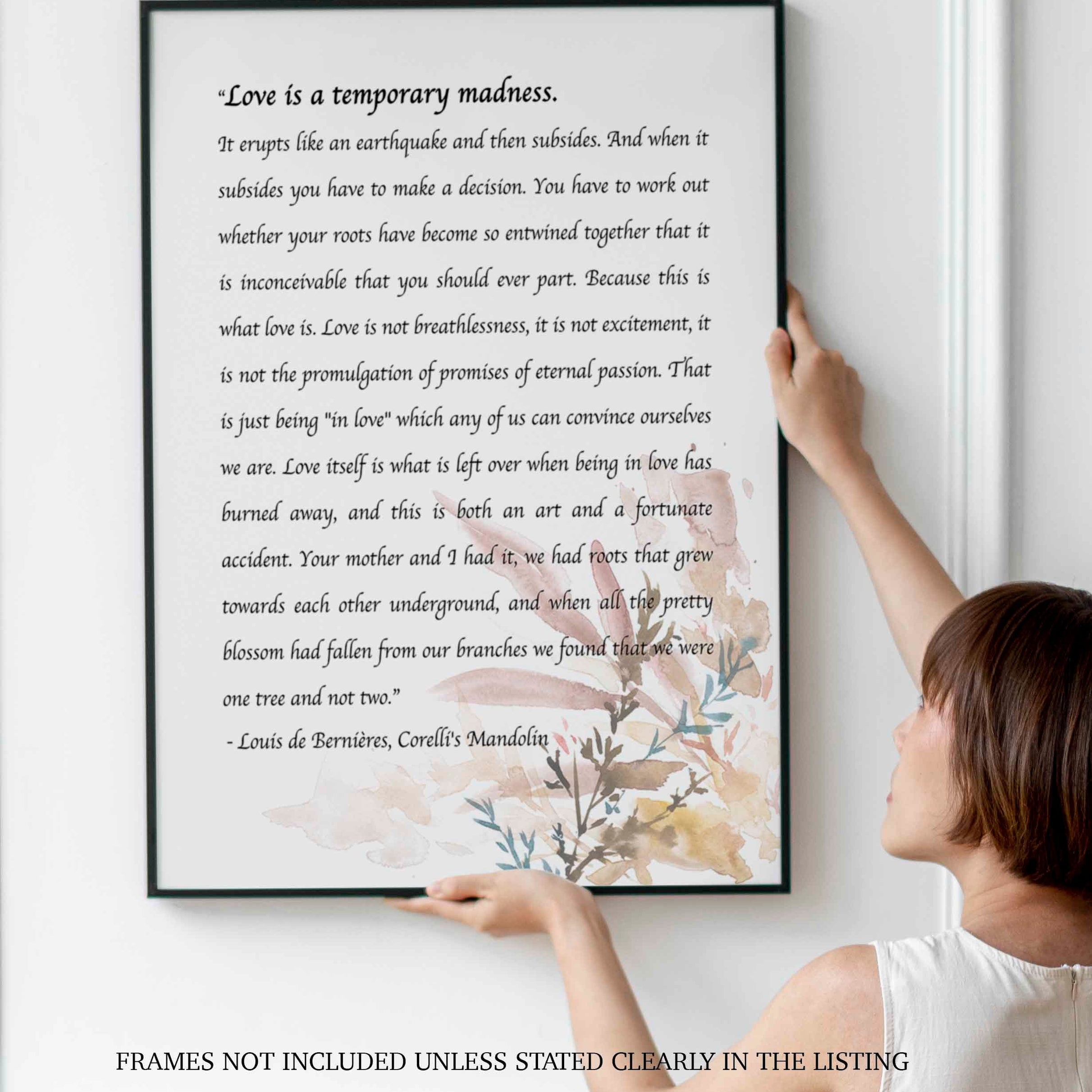 PRINTABLE Love Poem Captain Corelli Mandolin Love is a temporary madness, Louis de Bernières