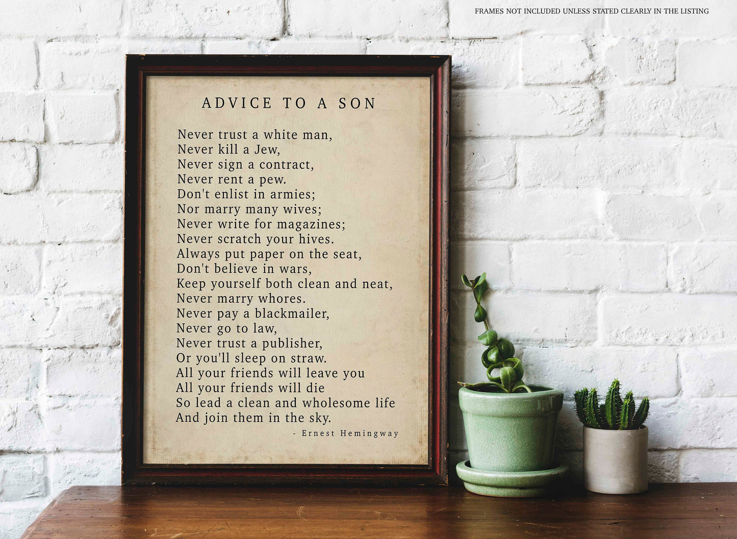 Ernest Hemingway Quote Art Print – Minimalist Literary Wall Decor - Advice to a Son