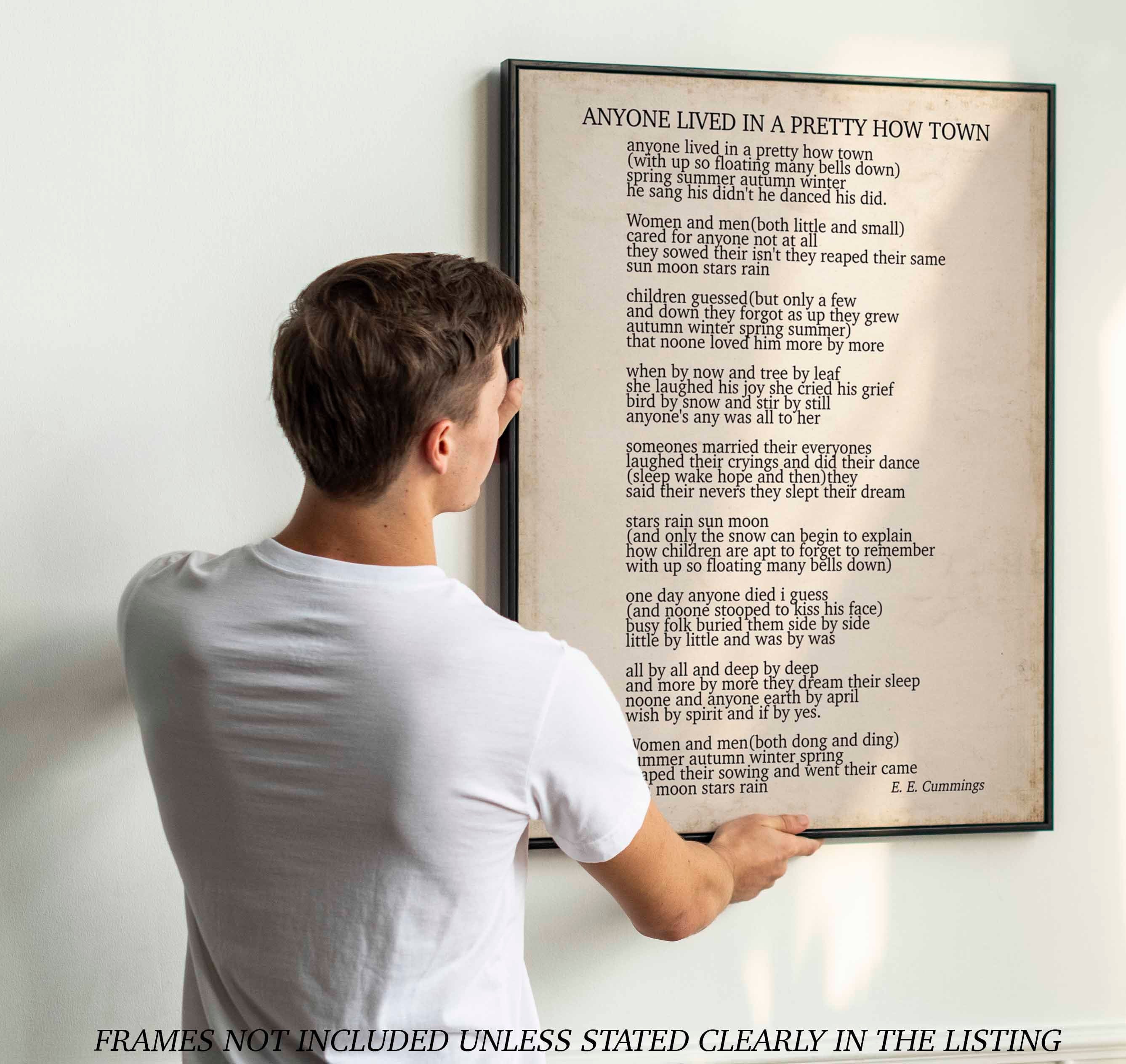E E Cummings poem print, anyone lived in a pretty how town poem