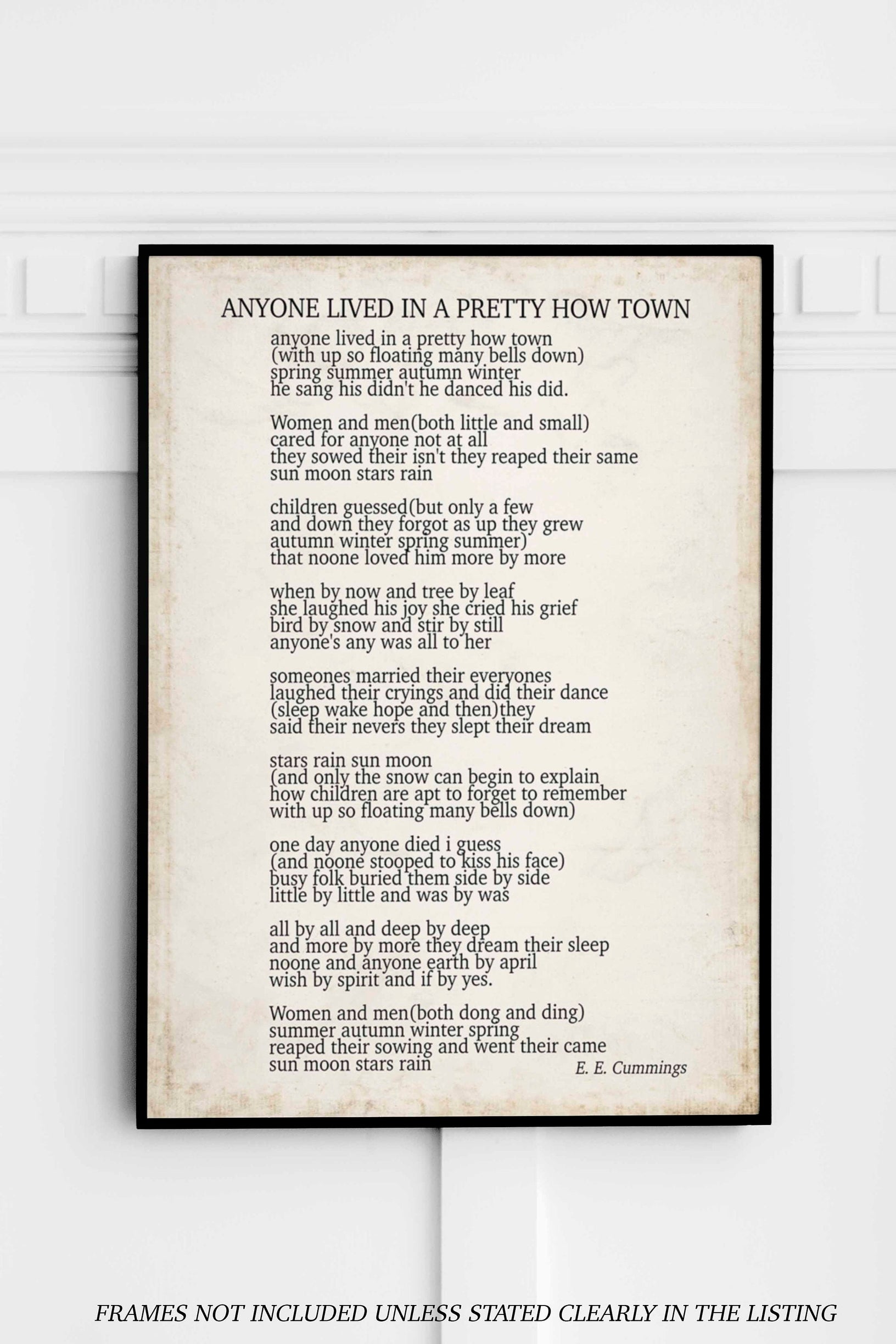 E E Cummings poem print, anyone lived in a pretty how town poem