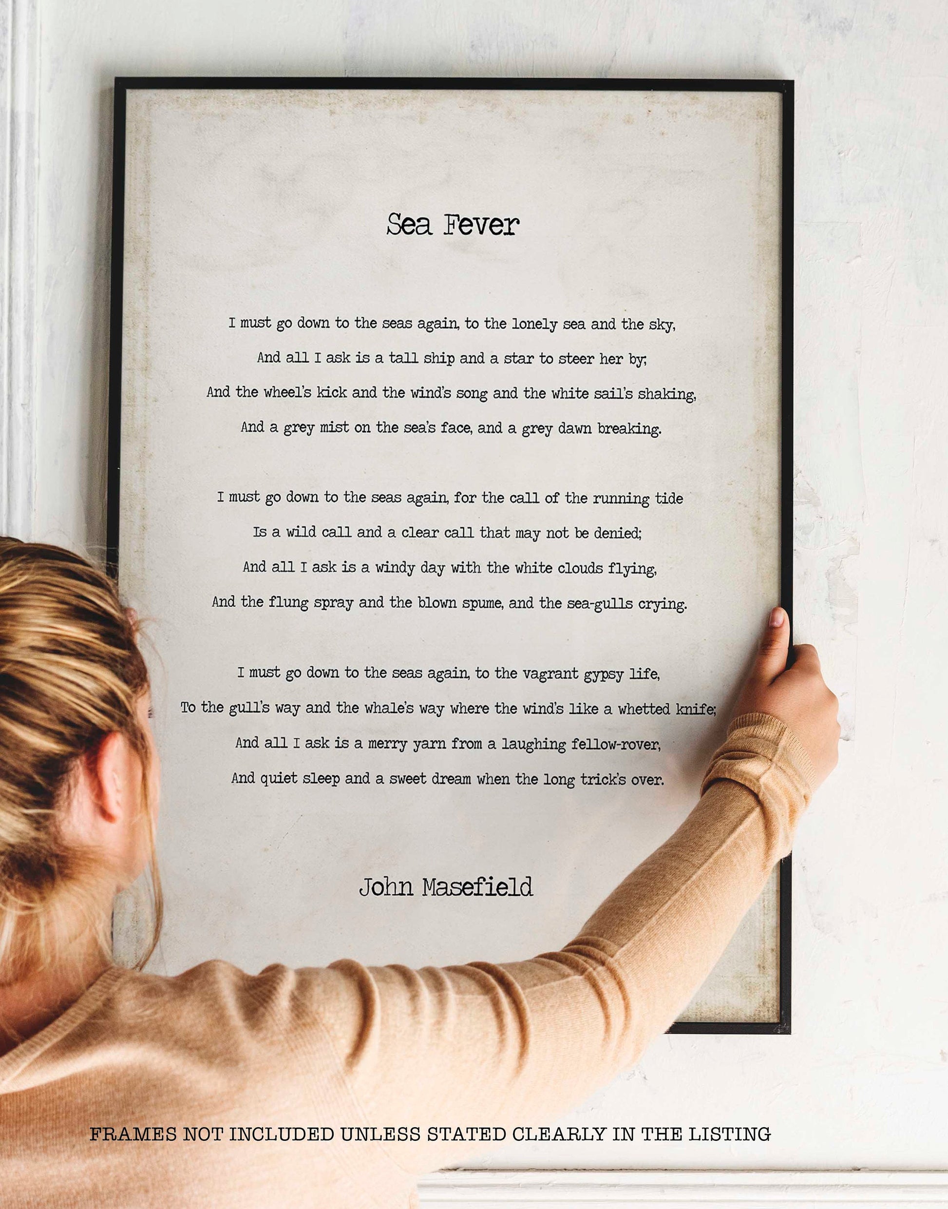 Vintage Sea Fever Poem Print – John Masefield Nautical Wall Art, Literary Poetry Poster