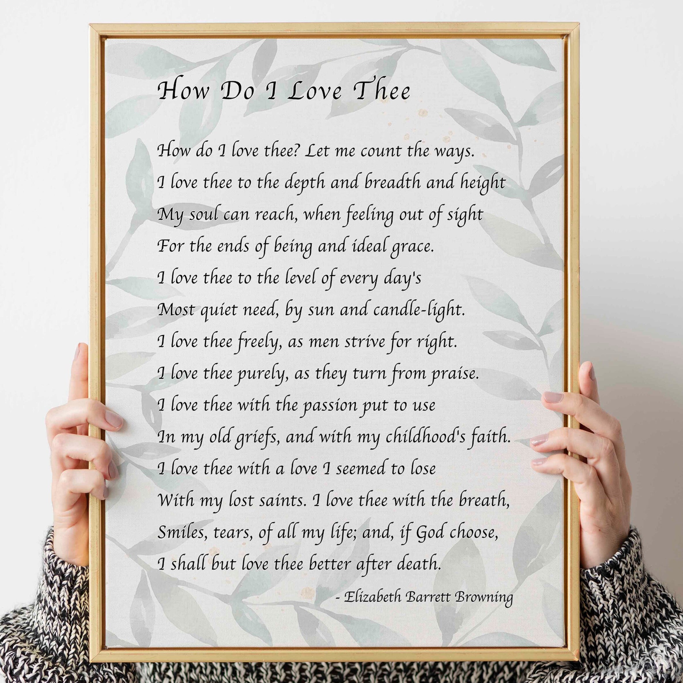 Elizabeth Barrett Browning, How Do I Love Thee Poetry Quote Art