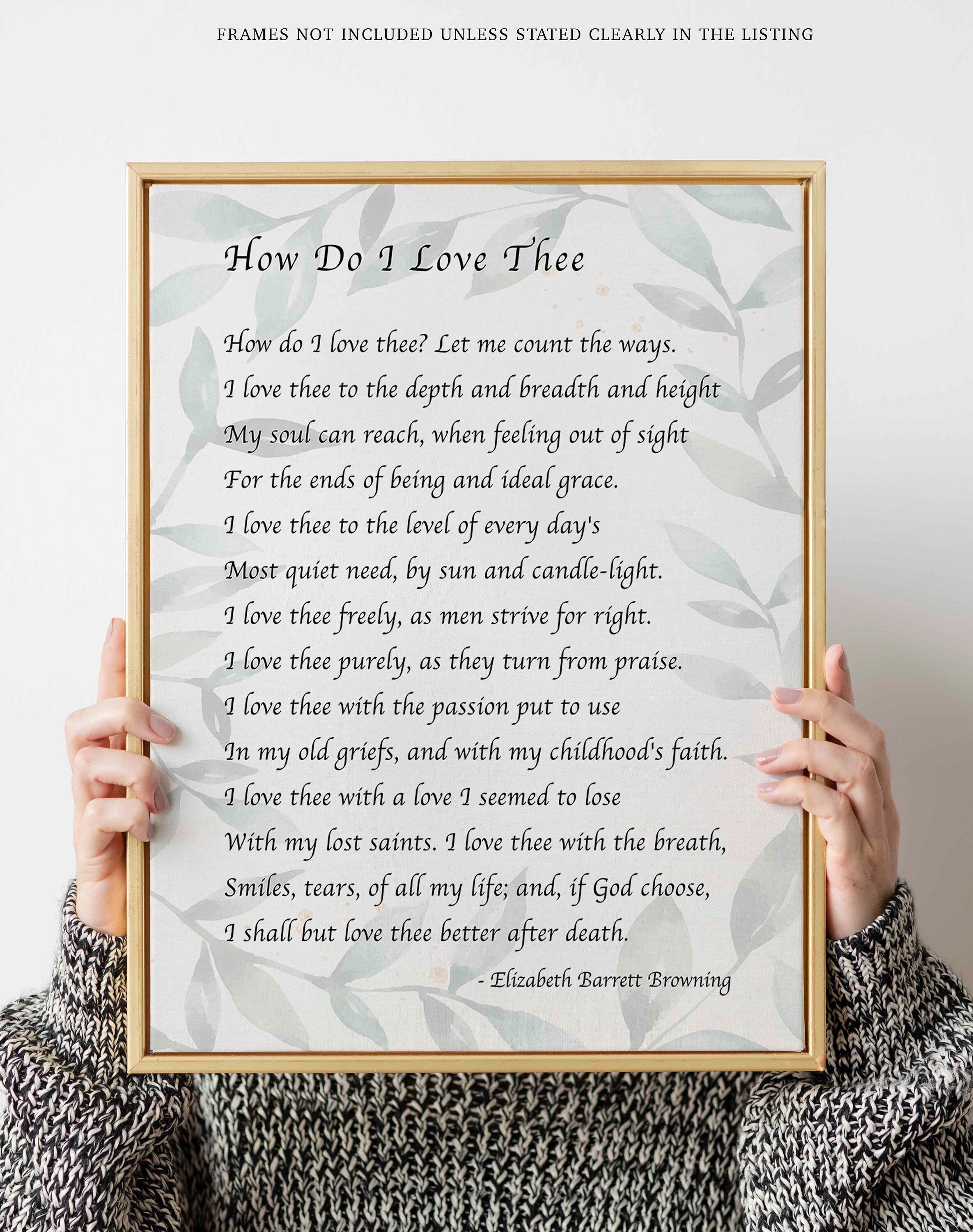 Elizabeth Barrett Browning, How Do I Love Thee Poetry Quote Art