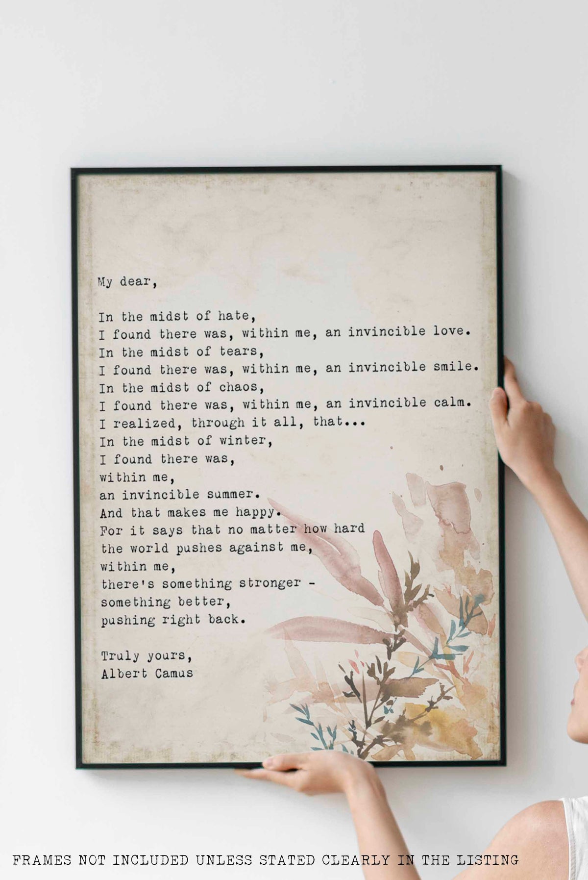 Albert Camus Invincible Summer Quote Print, Literary Wall Art