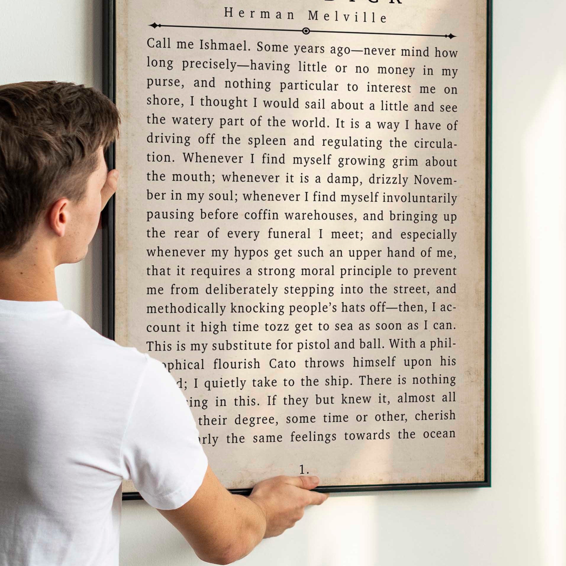 Moby Dick Herman Melville book quote print vintage page 1.