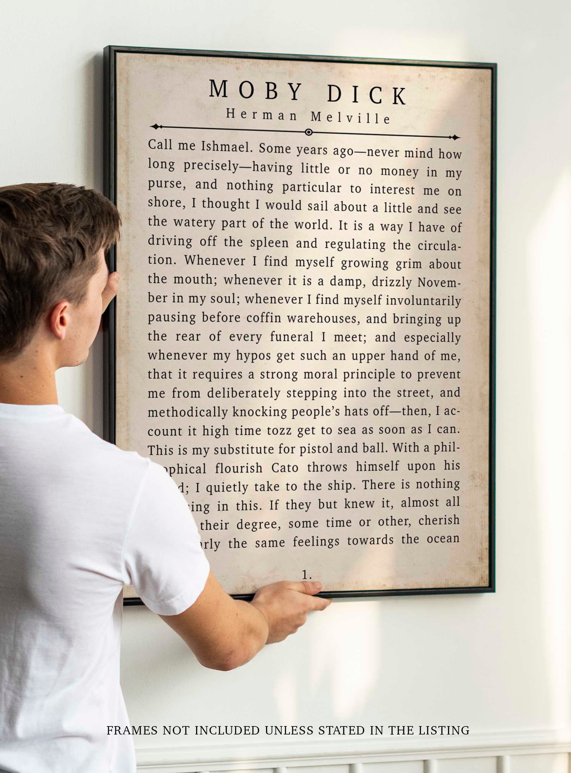 Moby Dick Herman Melville book quote print vintage page 1.
