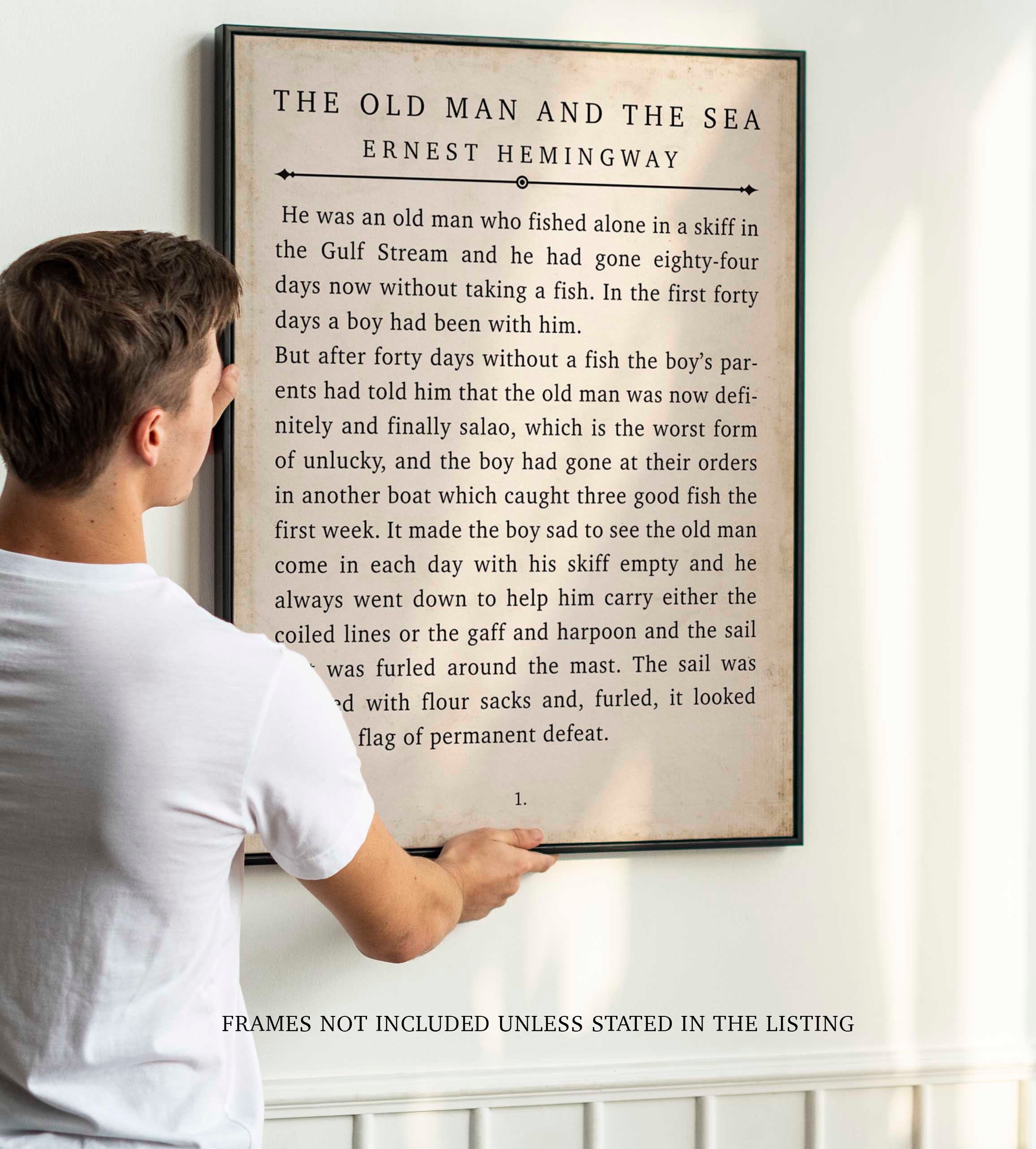 Ernest Hemingway Print – The Old Man and the Sea First Page Poster, Vintage Book Page Wall Art