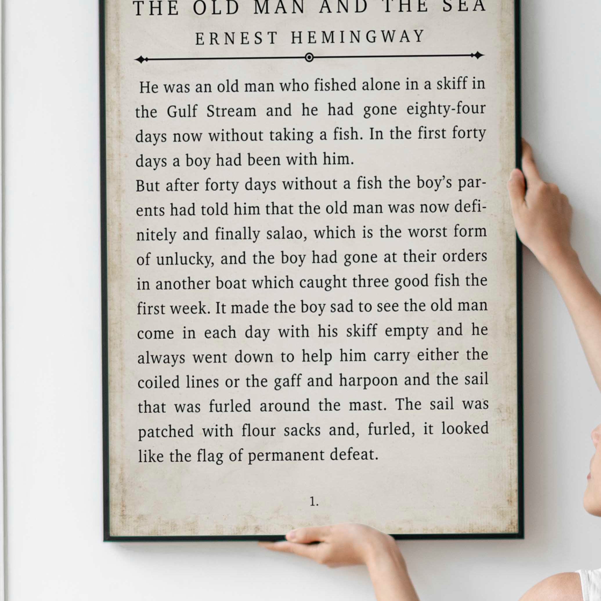 Ernest Hemingway The Old Man and the Sea Vintage Book Page Style Literary Art Print