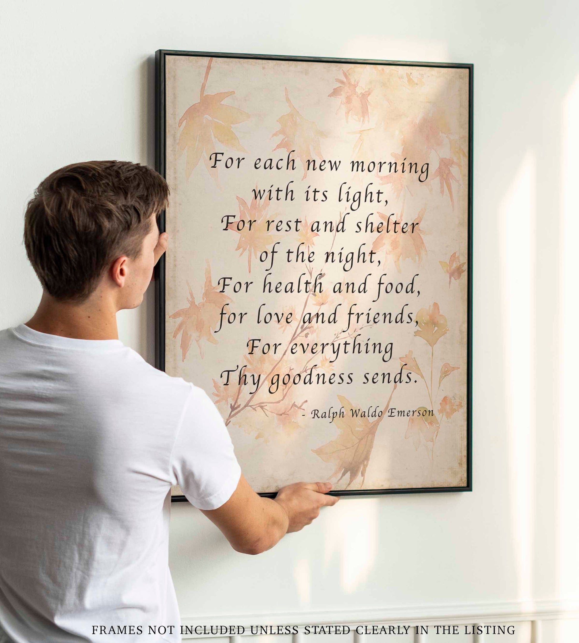 Ralph Waldo Emerson Gratitude Quote Print Autumn Leaves Literary Wall Art