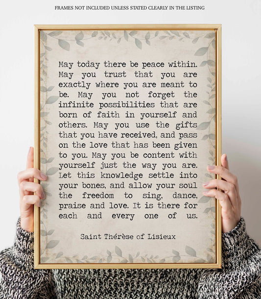 St Therese of Lisieux Peace Quote Print, May Today There Be Peace Within Inspirational Quote Wall Art Print