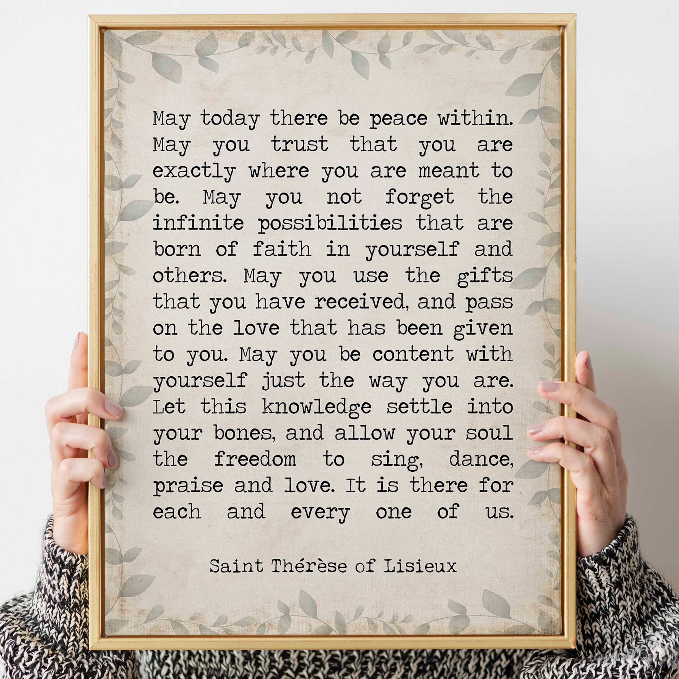 St Therese of Lisieux Peace Quote Print, May Today There Be Peace Within Inspirational Quote Wall Art Print